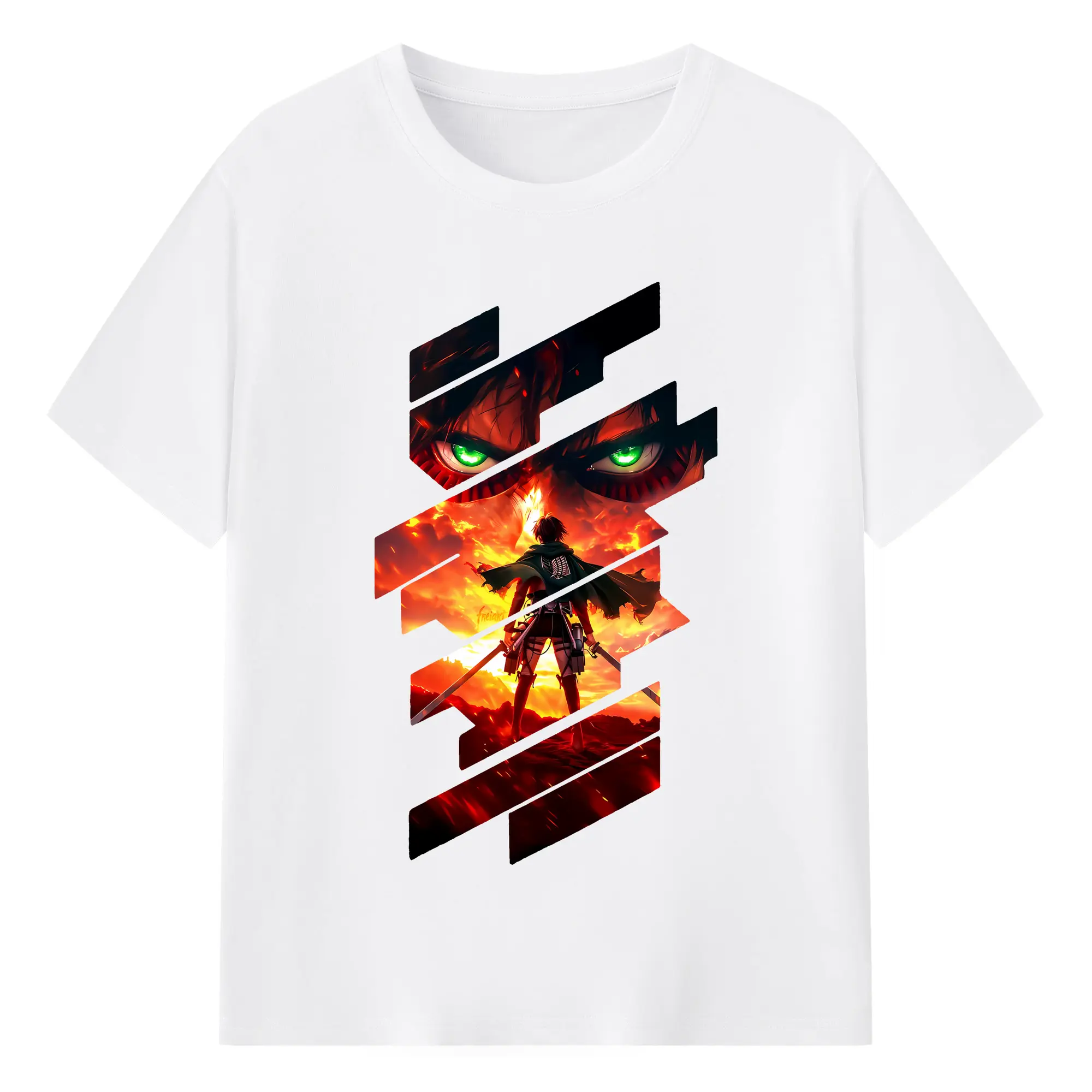 進撃の巨人 グッズ エレン・イェーガー - 綿100％ 半袖Tシャツ ・ フロントプリント ・ 快適 通気性 ・ 日常使い 散歩 スポーツ用