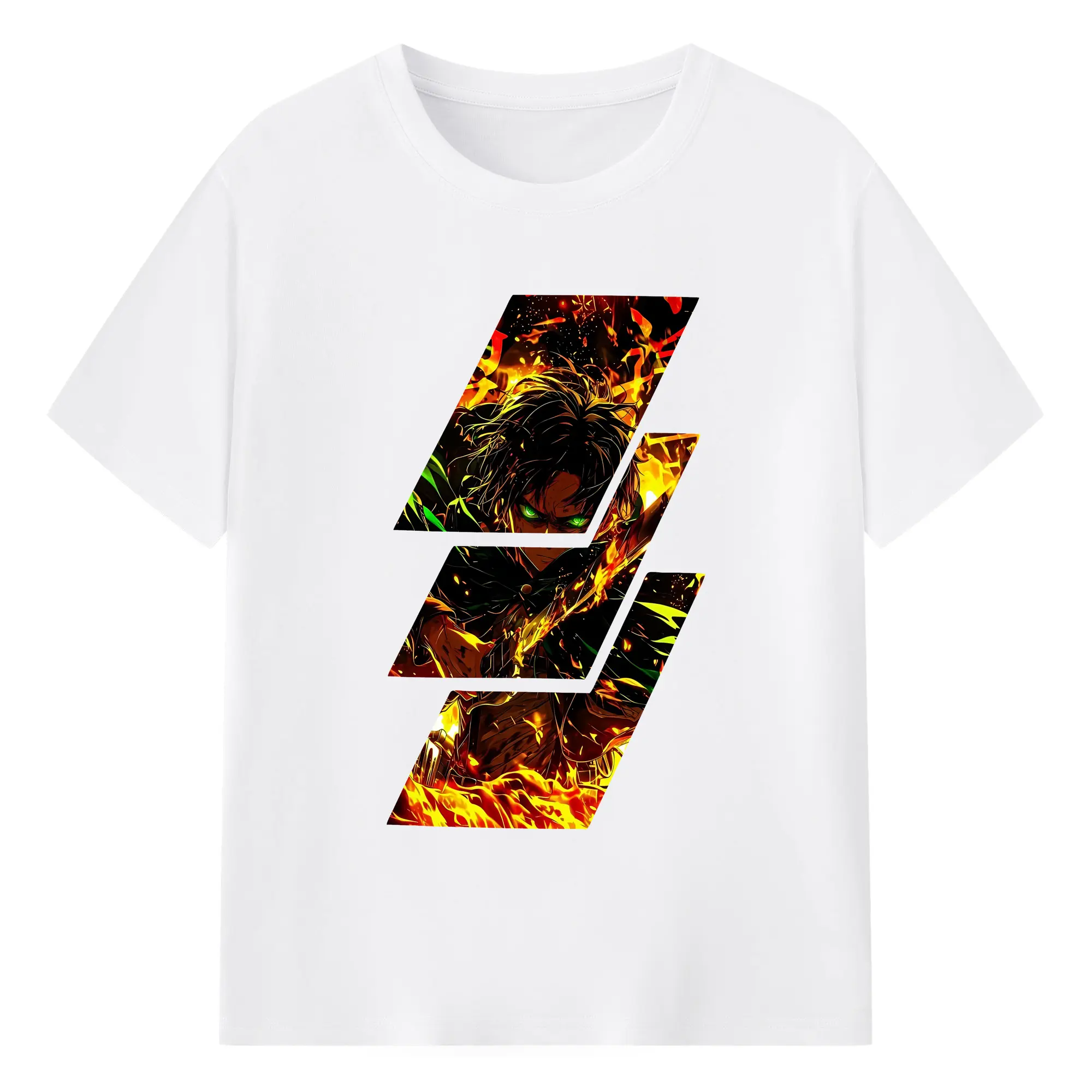 進撃の巨人 グッズ エレン・イェーガー - 綿100％ 半袖Tシャツ ・ フロントプリント ・ 快適 通気性 ・ 日常使い 散歩 スポーツ用