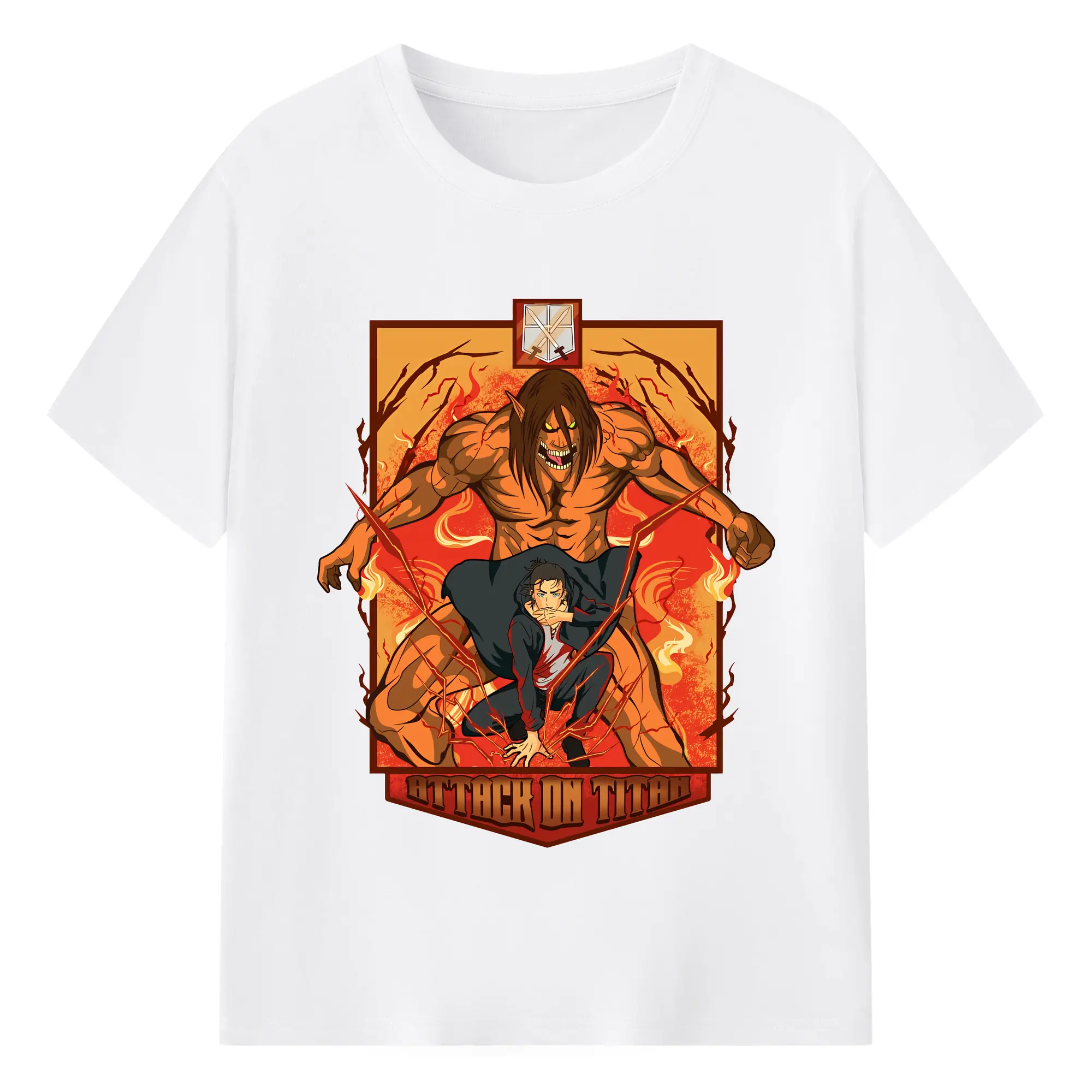 進撃の巨人 グッズ エレン・イェーガー - 綿100％ 半袖Tシャツ ・ フロントプリント ・ 快適 通気性 ・ 日常使い 散歩 スポーツ用