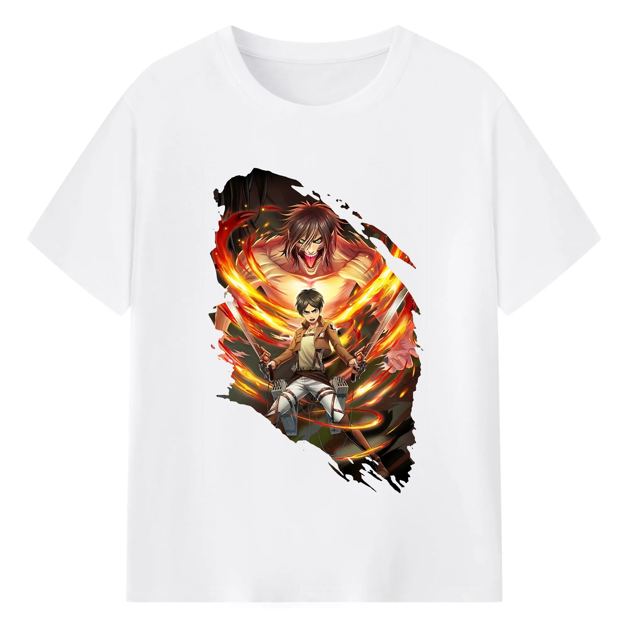 進撃の巨人 グッズ エレン・イェーガー - 綿100％ 半袖Tシャツ ・ フロントプリント ・ 快適 通気性 ・ 日常使い 散歩 スポーツ用