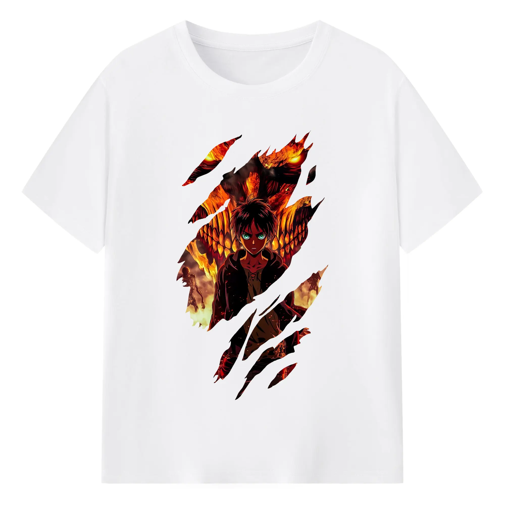 進撃の巨人 グッズ エレン・イェーガー - 綿100％ 半袖Tシャツ ・ フロントプリント ・ 快適 通気性 ・ 日常使い 散歩 スポーツ用