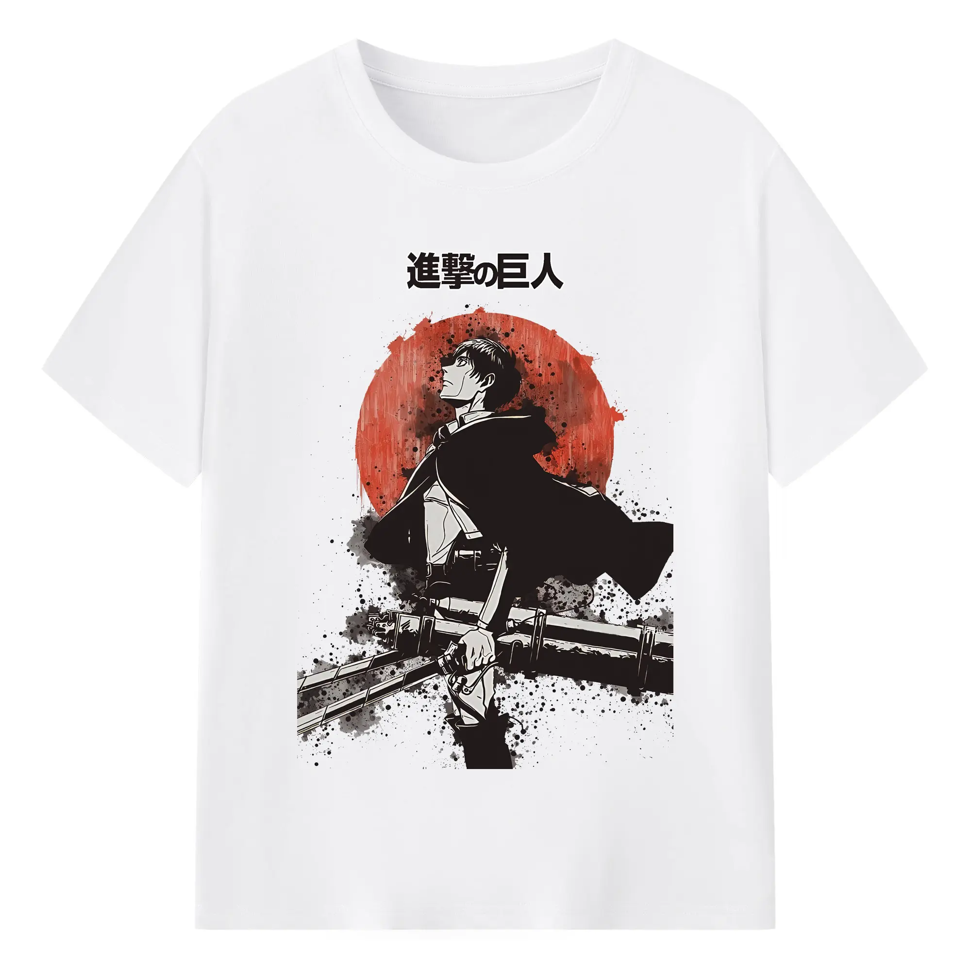 進撃の巨人 グッズ エレン・イェーガー - 綿100％ 半袖Tシャツ ・ フロントプリント ・ 快適 通気性 ・ 日常使い 散歩 スポーツ用