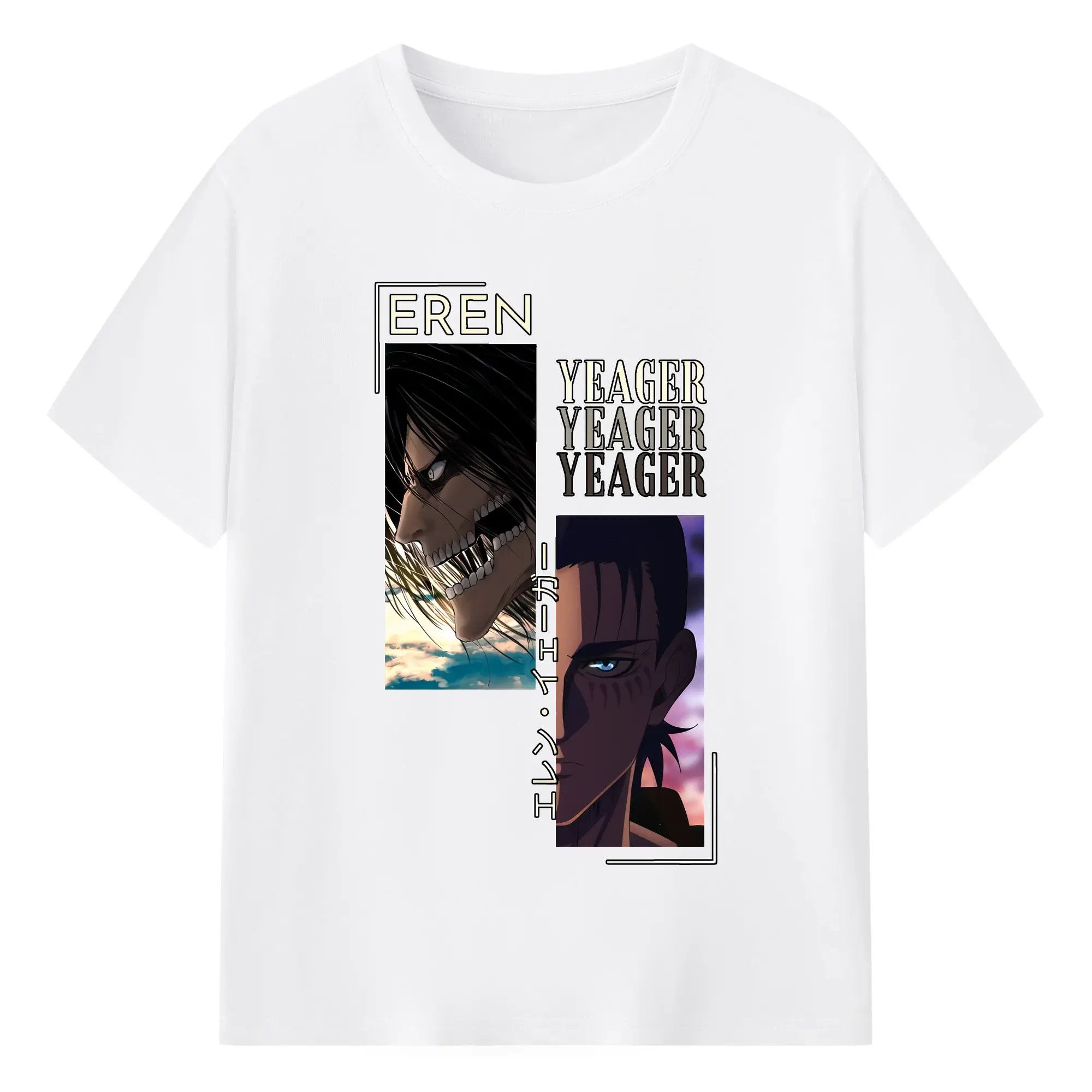 進撃の巨人 グッズ エレン・イェーガー - 綿100％ 半袖Tシャツ ・ フロントプリント ・ 快適 通気性 ・ 日常使い 散歩 スポーツ用