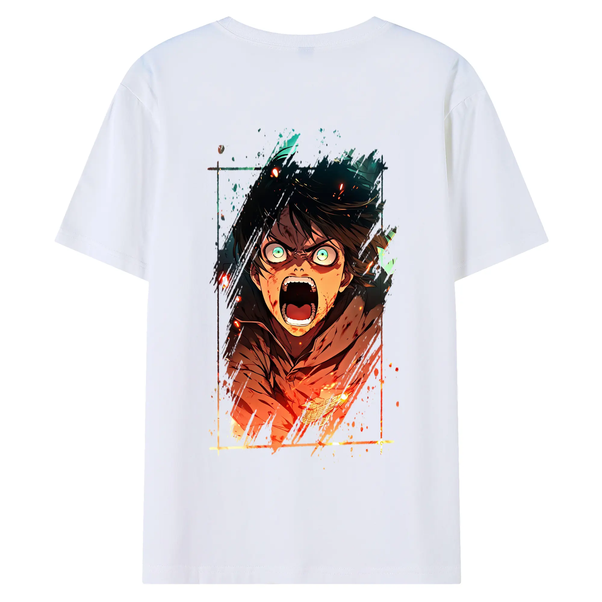 進撃の巨人 グッズ エレン・イェーガー - 綿100％ 半袖Tシャツ ・ バックプリント ・ 快適 通気性 ・ 日常使い 散歩 スポーツ用