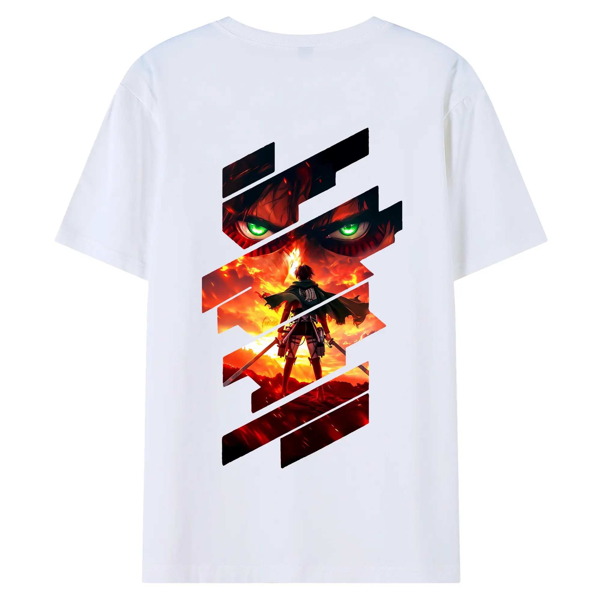 進撃の巨人 グッズ エレン・イェーガー - 綿100％ 半袖Tシャツ ・ バックプリント ・ 快適 通気性 ・ 日常使い 散歩 スポーツ用