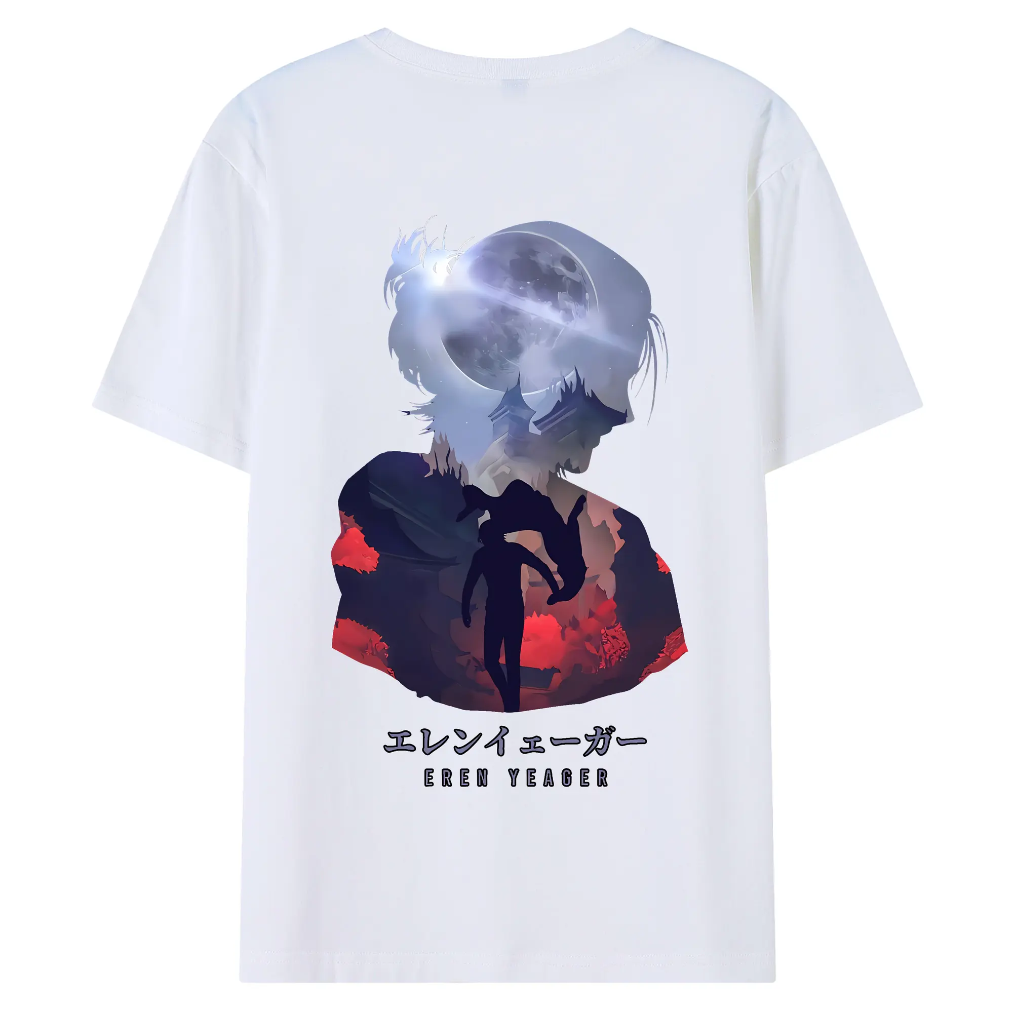 進撃の巨人 グッズ エレン・イェーガー - 綿100％ 半袖Tシャツ ・ バックプリント ・ 快適 通気性 ・ 日常使い 散歩 スポーツ用