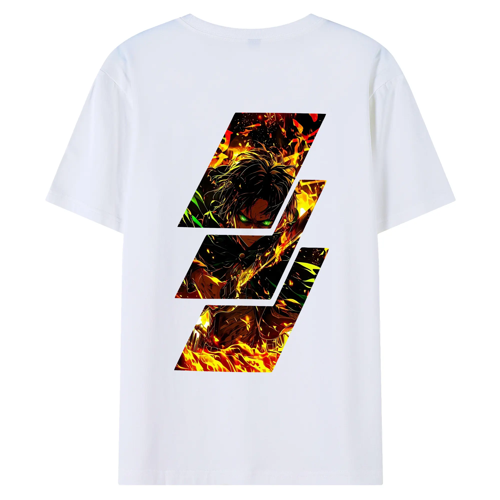 進撃の巨人 グッズ エレン・イェーガー - 綿100％ 半袖Tシャツ ・ バックプリント ・ 快適 通気性 ・ 日常使い 散歩 スポーツ用