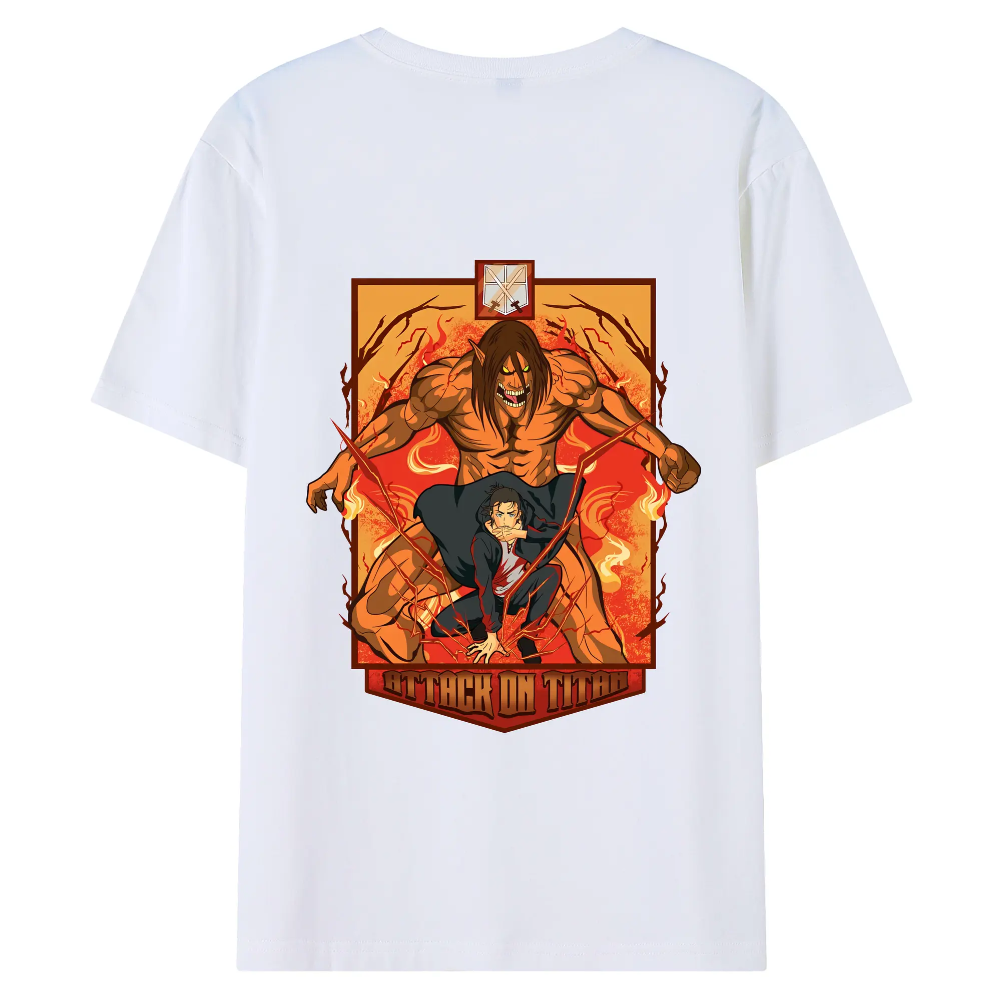 進撃の巨人 グッズ エレン・イェーガー - 綿100％ 半袖Tシャツ ・ バックプリント ・ 快適 通気性 ・ 日常使い 散歩 スポーツ用