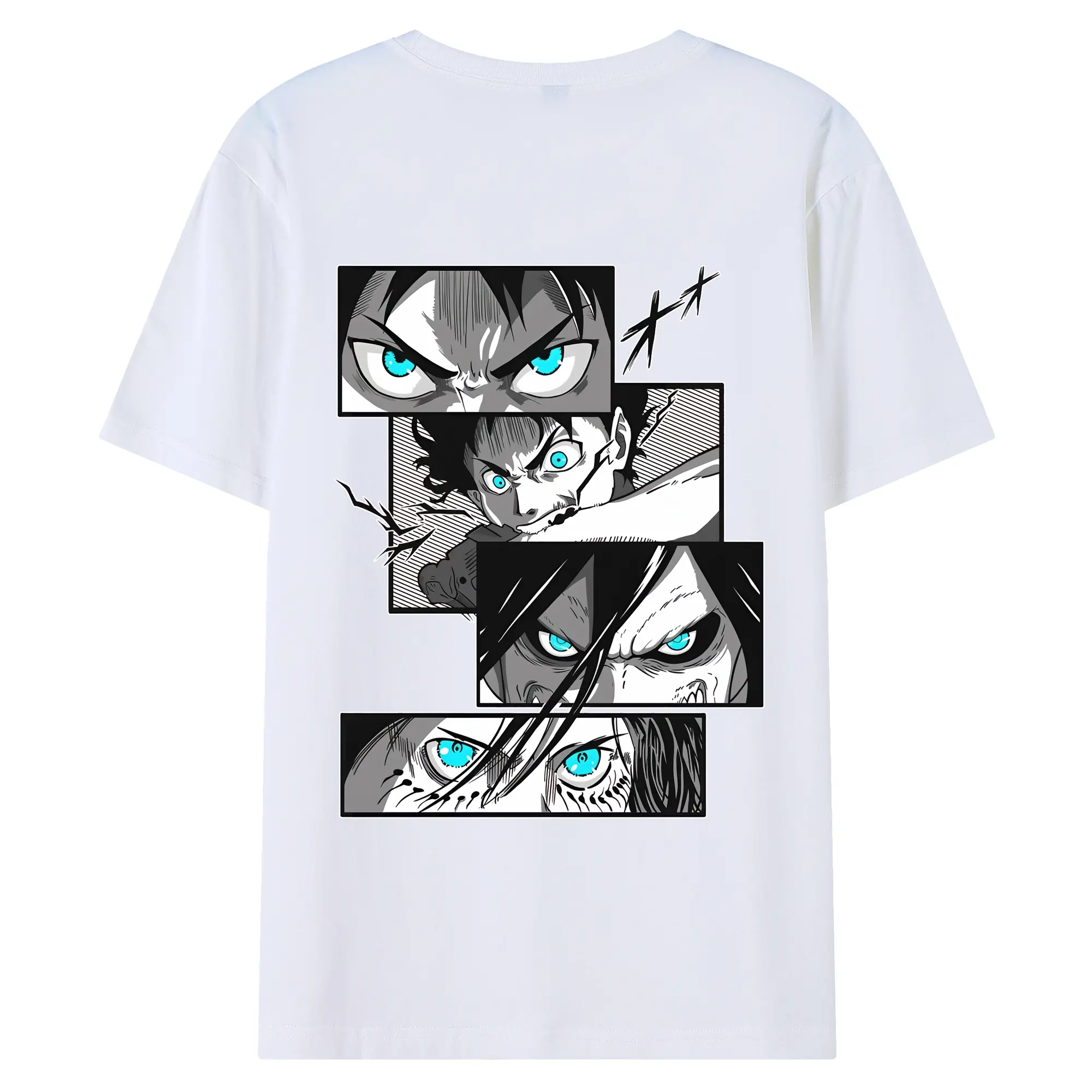 進撃の巨人 グッズ エレン・イェーガー - 綿100％ 半袖Tシャツ ・ バックプリント ・ 快適 通気性 ・ 日常使い 散歩 スポーツ用