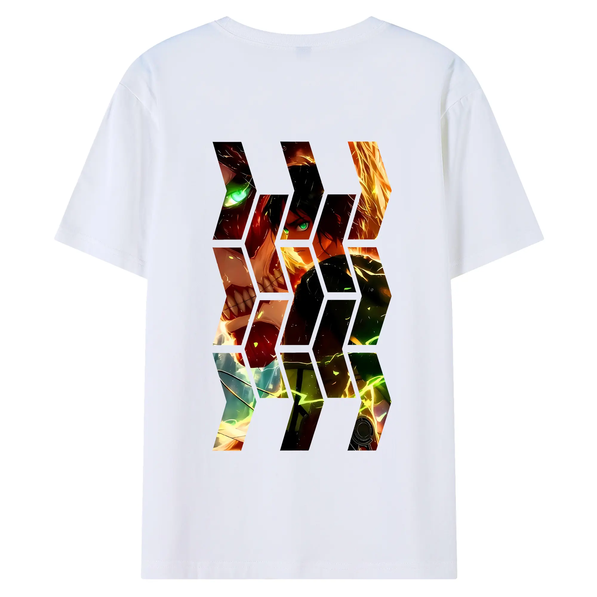 進撃の巨人 グッズ エレン・イェーガー - 綿100％ 半袖Tシャツ ・ バックプリント ・ 快適 通気性 ・ 日常使い 散歩 スポーツ用