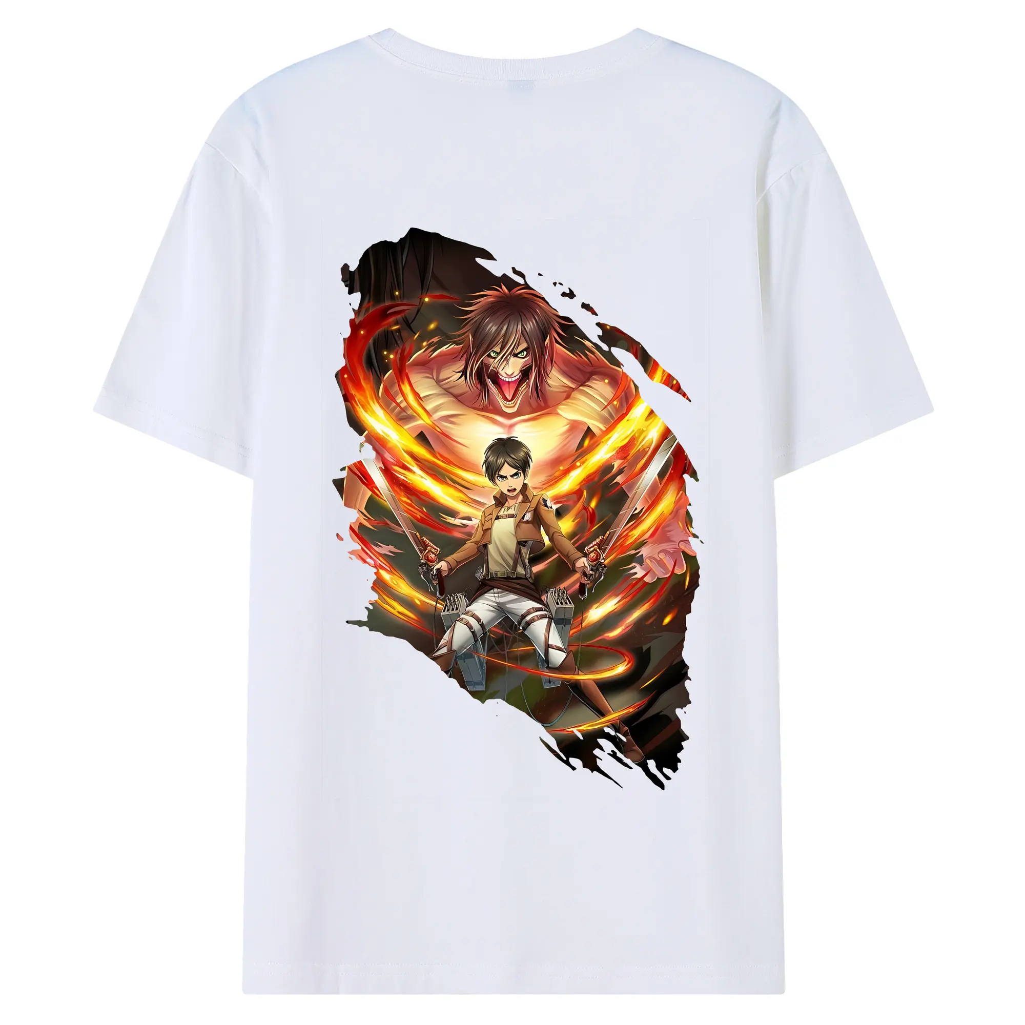 進撃の巨人 グッズ エレン・イェーガー - 綿100％ 半袖Tシャツ ・ バックプリント ・ 快適 通気性 ・ 日常使い 散歩 スポーツ用