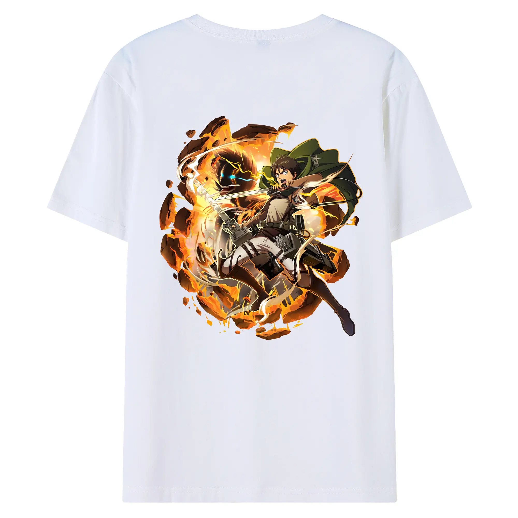 進撃の巨人 グッズ エレン・イェーガー - 綿100％ 半袖Tシャツ ・ バックプリント ・ 快適 通気性 ・ 日常使い 散歩 スポーツ用