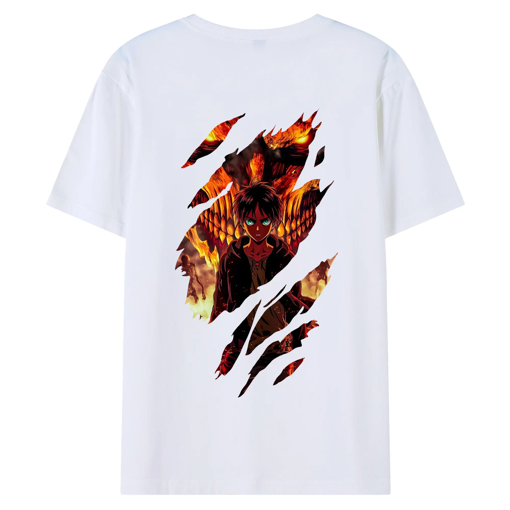 進撃の巨人 グッズ エレン・イェーガー - 綿100％ 半袖Tシャツ ・ バックプリント ・ 快適 通気性 ・ 日常使い 散歩 スポーツ用