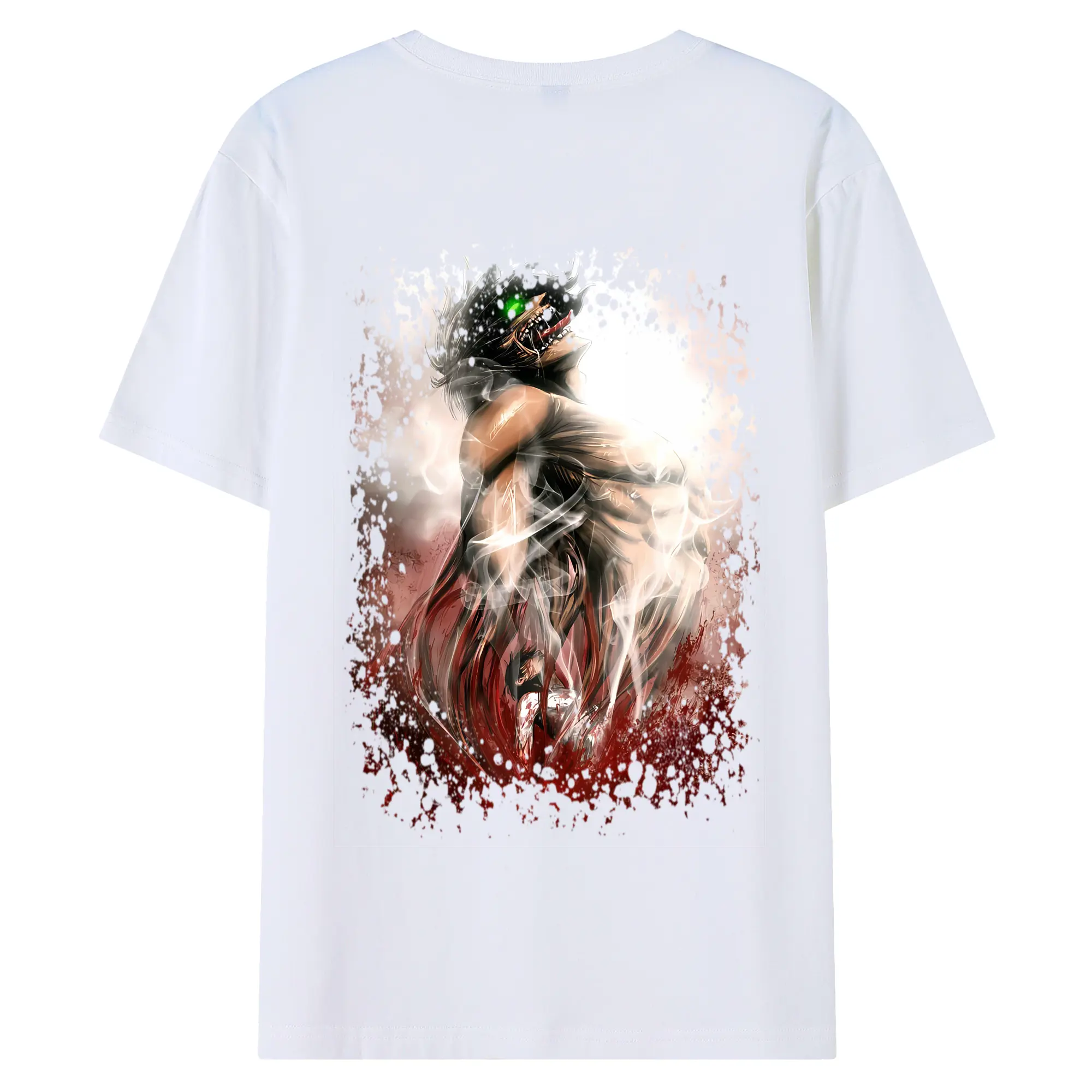 進撃の巨人 グッズ エレン・イェーガー - 綿100％ 半袖Tシャツ ・ バックプリント ・ 快適 通気性 ・ 日常使い 散歩 スポーツ用