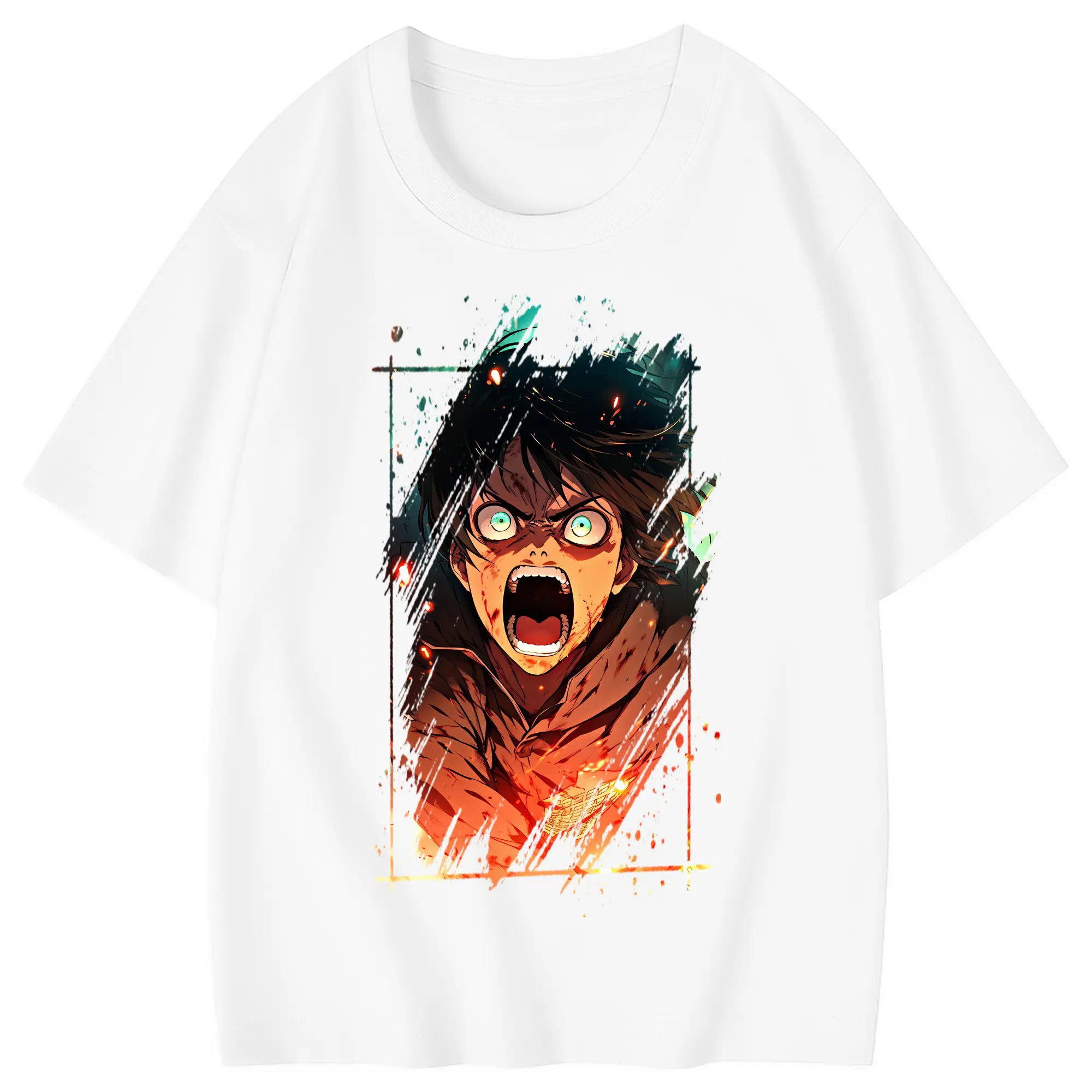 進撃の巨人 グッズ エレン・イェーガー - 綿100％ キッズTシャツ ・ フロントプリント ・ 快適 通気性 ・ スポーツ カジュアル 散歩用