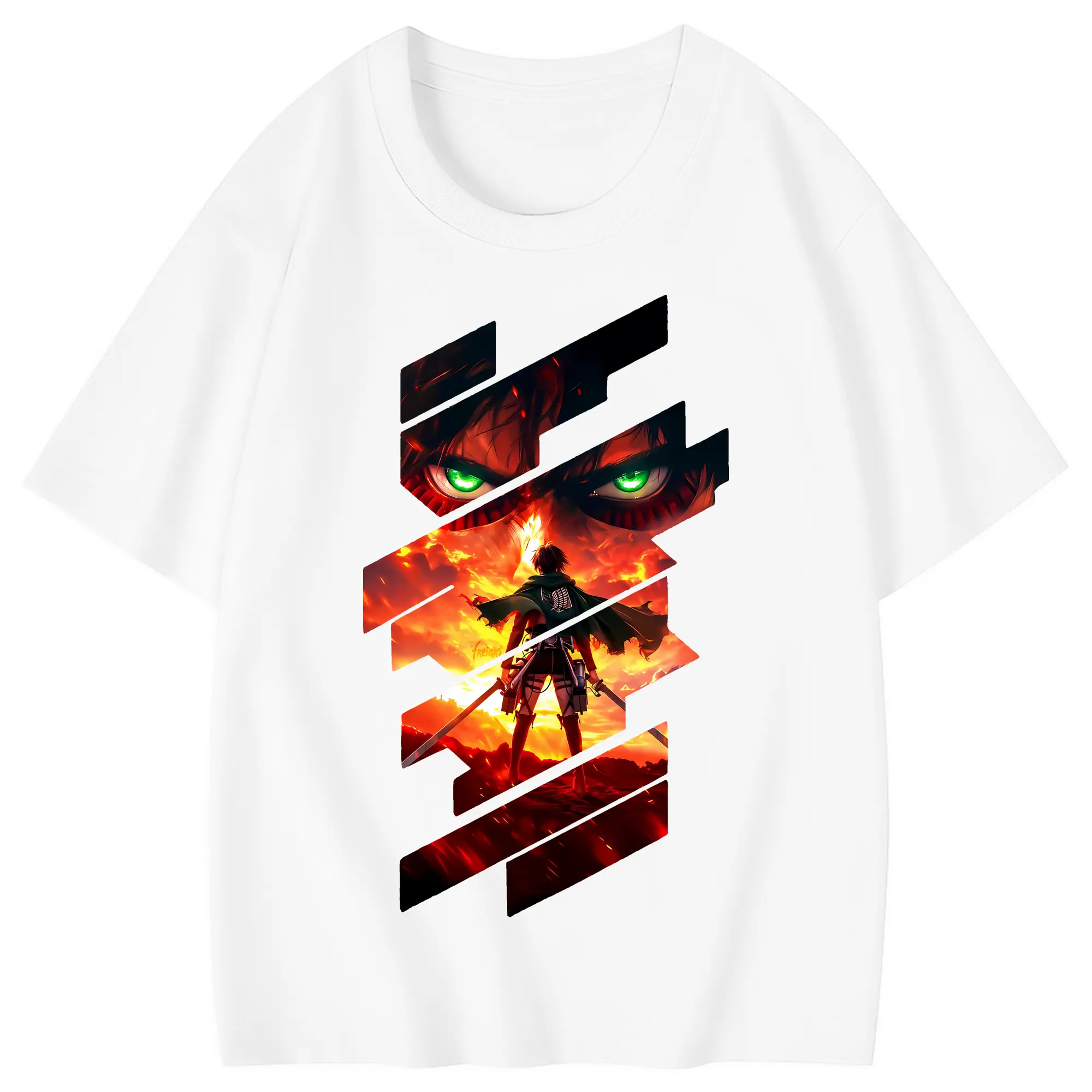 進撃の巨人 グッズ エレン・イェーガー - 綿100％ キッズTシャツ ・ フロントプリント ・ 快適 通気性 ・ スポーツ カジュアル 散歩用