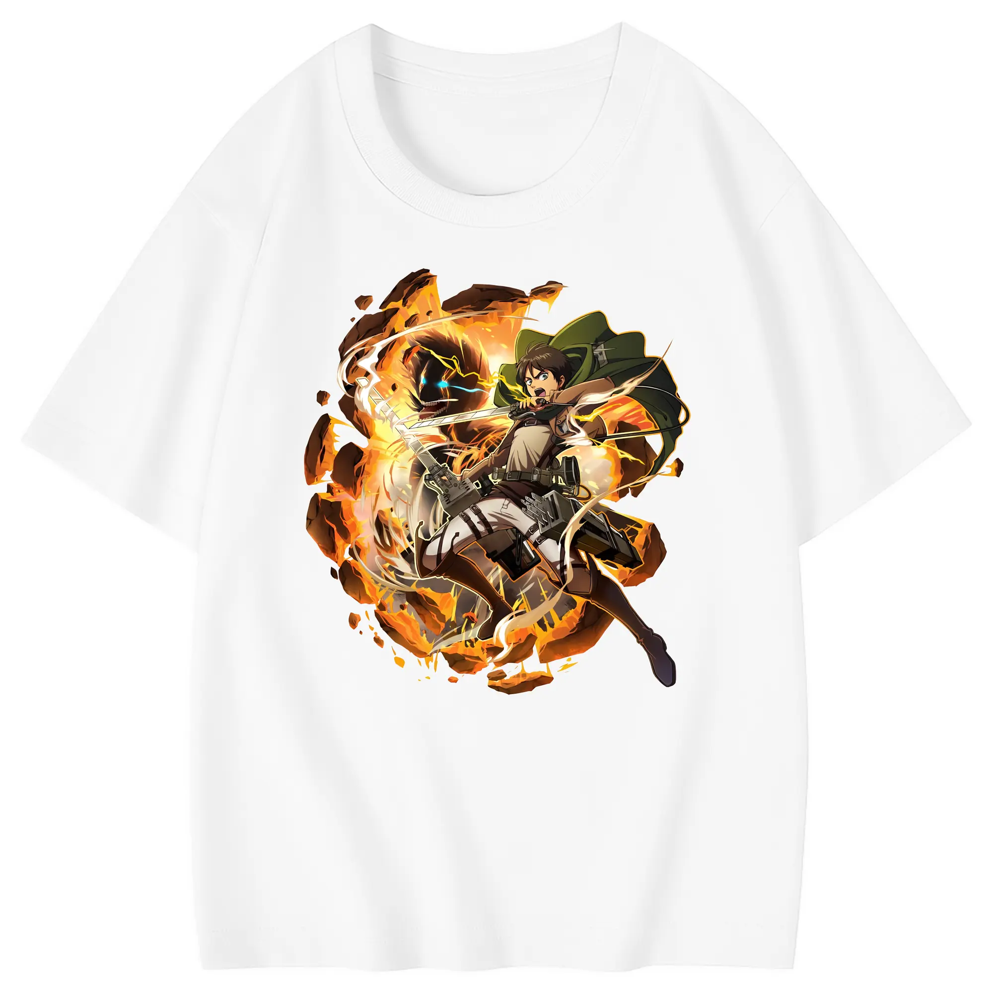 進撃の巨人 グッズ エレン・イェーガー - 綿100％ キッズTシャツ ・ フロントプリント ・ 快適 通気性 ・ スポーツ カジュアル 散歩用