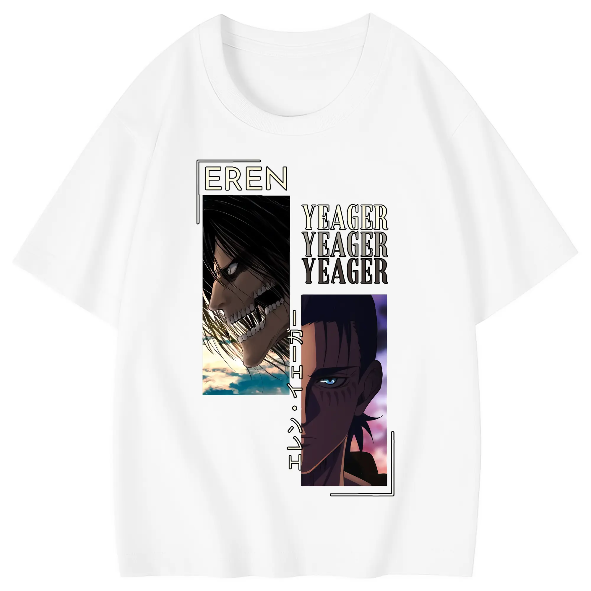 進撃の巨人 グッズ エレン・イェーガー - 綿100％ キッズTシャツ ・ フロントプリント ・ 快適 通気性 ・ スポーツ カジュアル 散歩用