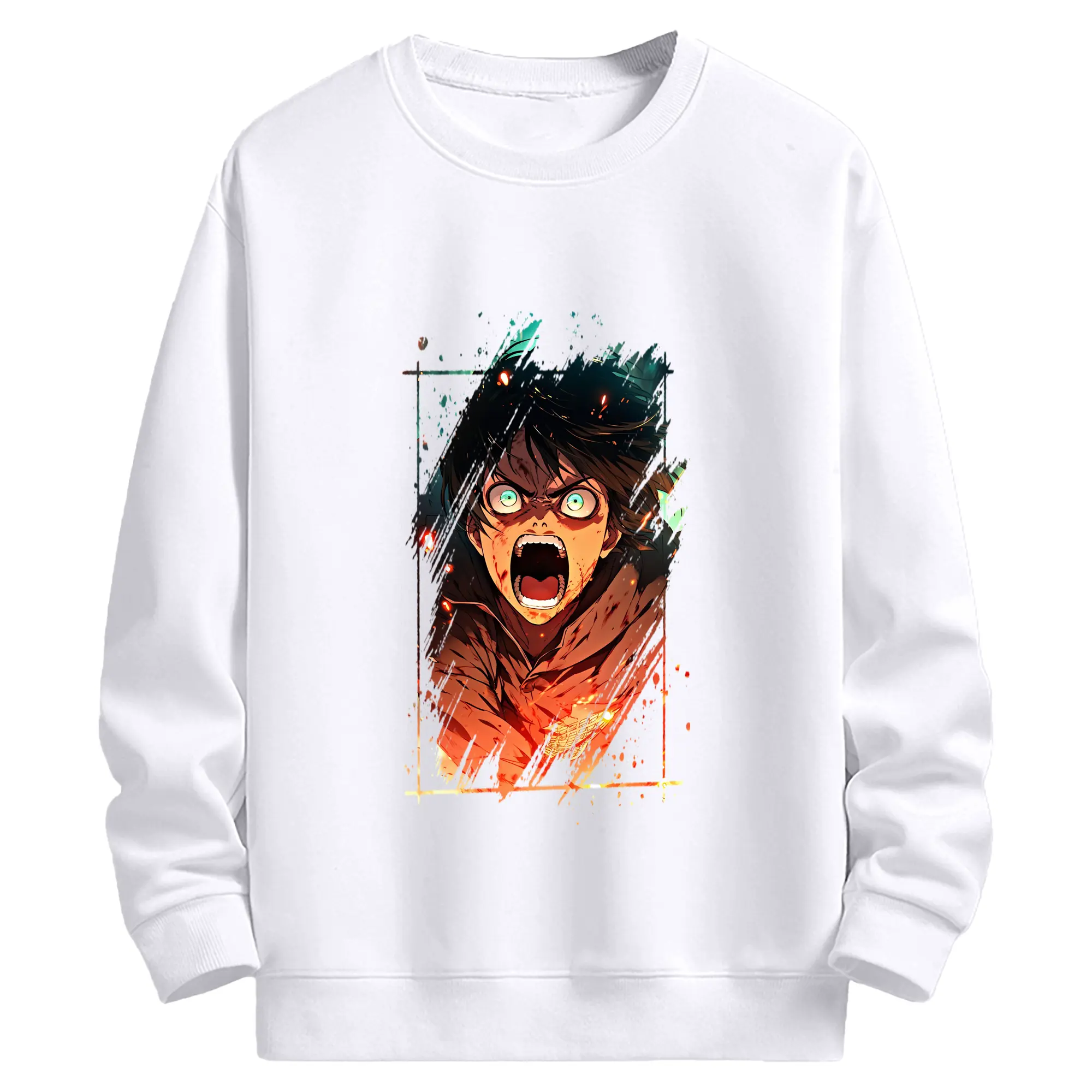 進撃の巨人 グッズ エレン・イェーガー - 高品質 クルーネック スウェット ・ コットン59％ ポリエステル41％ ・ ユニセックス 長袖 トレーナー ・ カジュアル デイリー スポーツ 散歩用