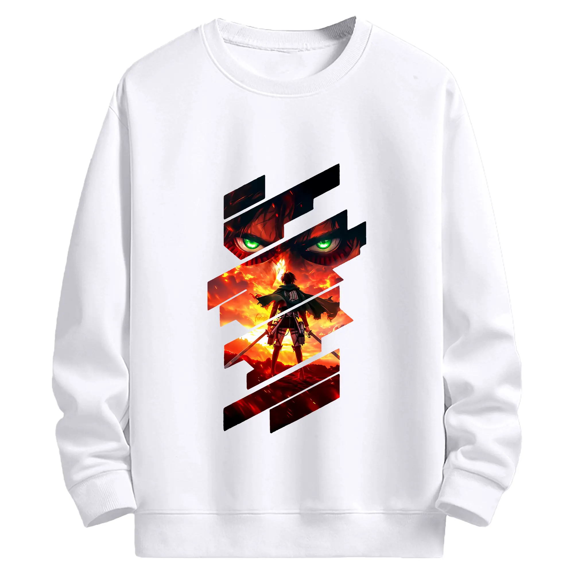 進撃の巨人 グッズ エレン・イェーガー - 高品質 クルーネック スウェット ・ コットン59％ ポリエステル41％ ・ ユニセックス 長袖 トレーナー ・ カジュアル デイリー スポーツ 散歩用