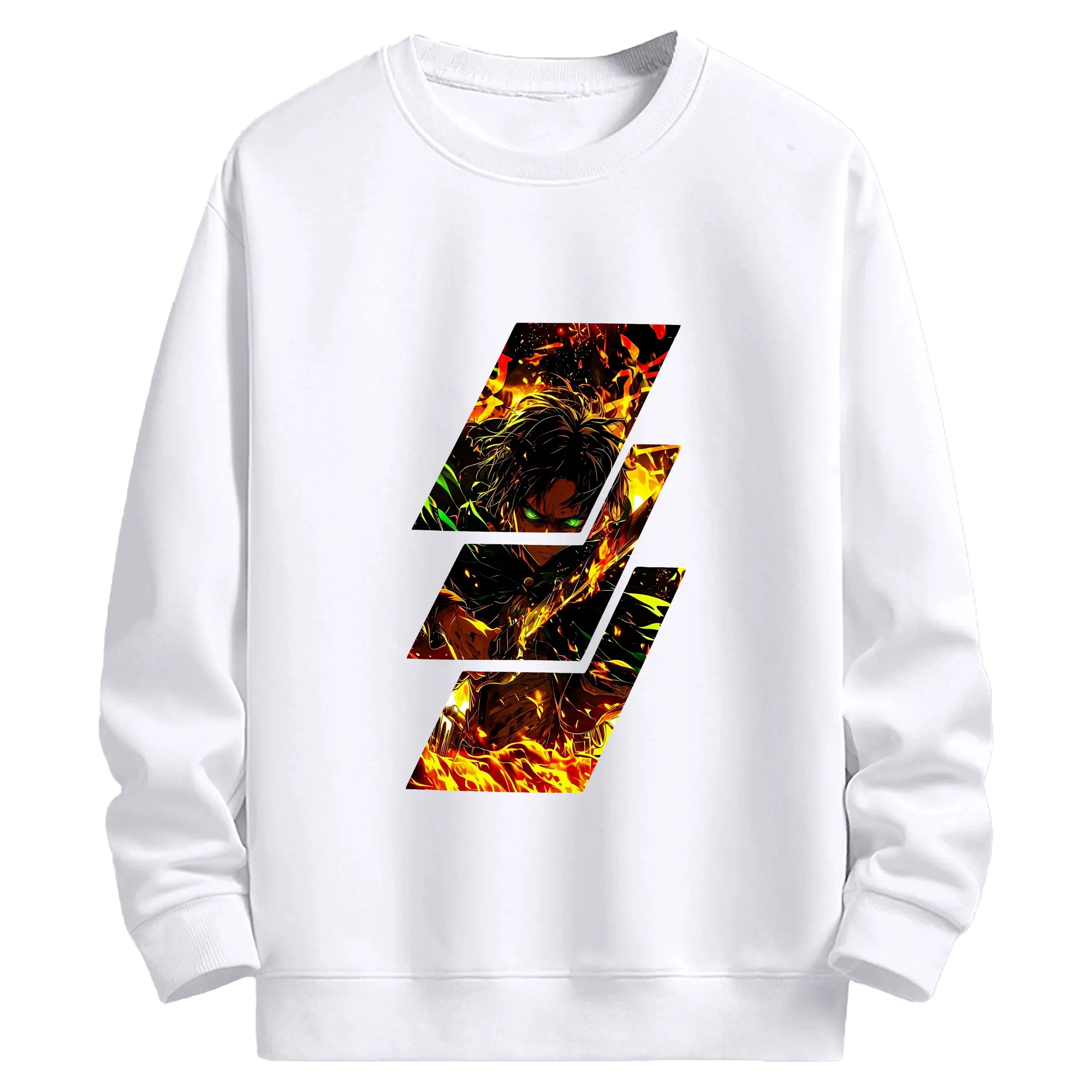 進撃の巨人 グッズ エレン・イェーガー - 高品質 クルーネック スウェット ・ コットン59％ ポリエステル41％ ・ ユニセックス 長袖 トレーナー ・ カジュアル デイリー スポーツ 散歩用