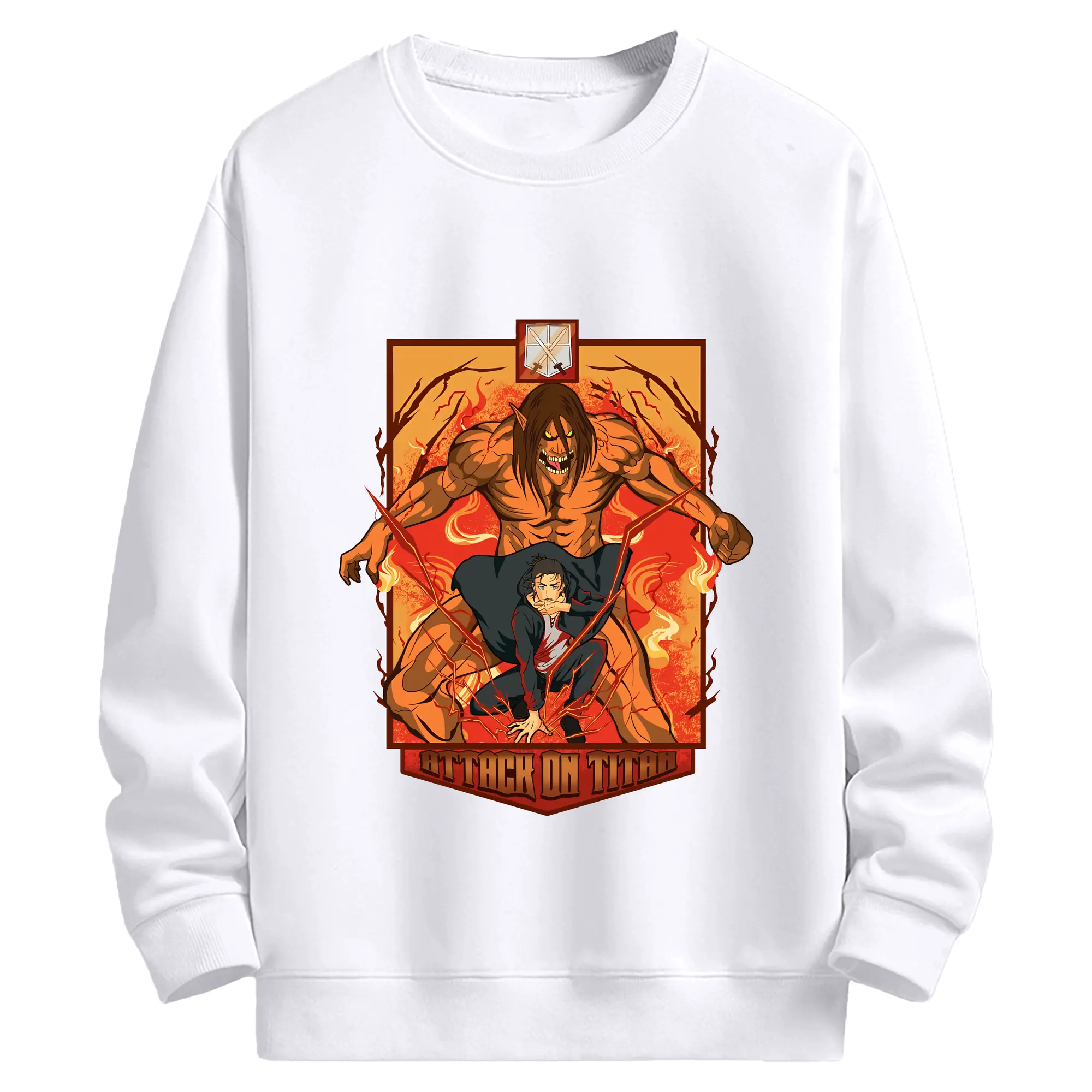 進撃の巨人 グッズ エレン・イェーガー - 高品質 クルーネック スウェット ・ コットン59％ ポリエステル41％ ・ ユニセックス 長袖 トレーナー ・ カジュアル デイリー スポーツ 散歩用