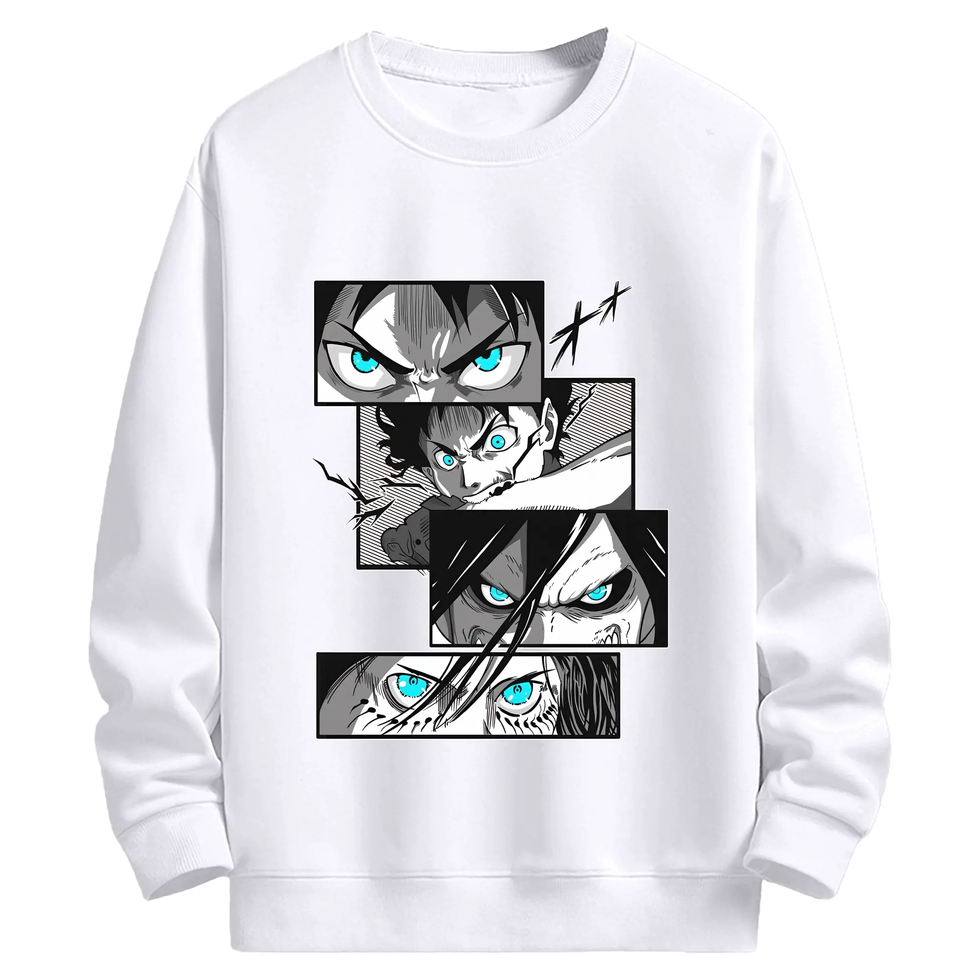 進撃の巨人 グッズ エレン・イェーガー - 高品質 クルーネック スウェット ・ コットン59％ ポリエステル41％ ・ ユニセックス 長袖 トレーナー ・ カジュアル デイリー スポーツ 散歩用