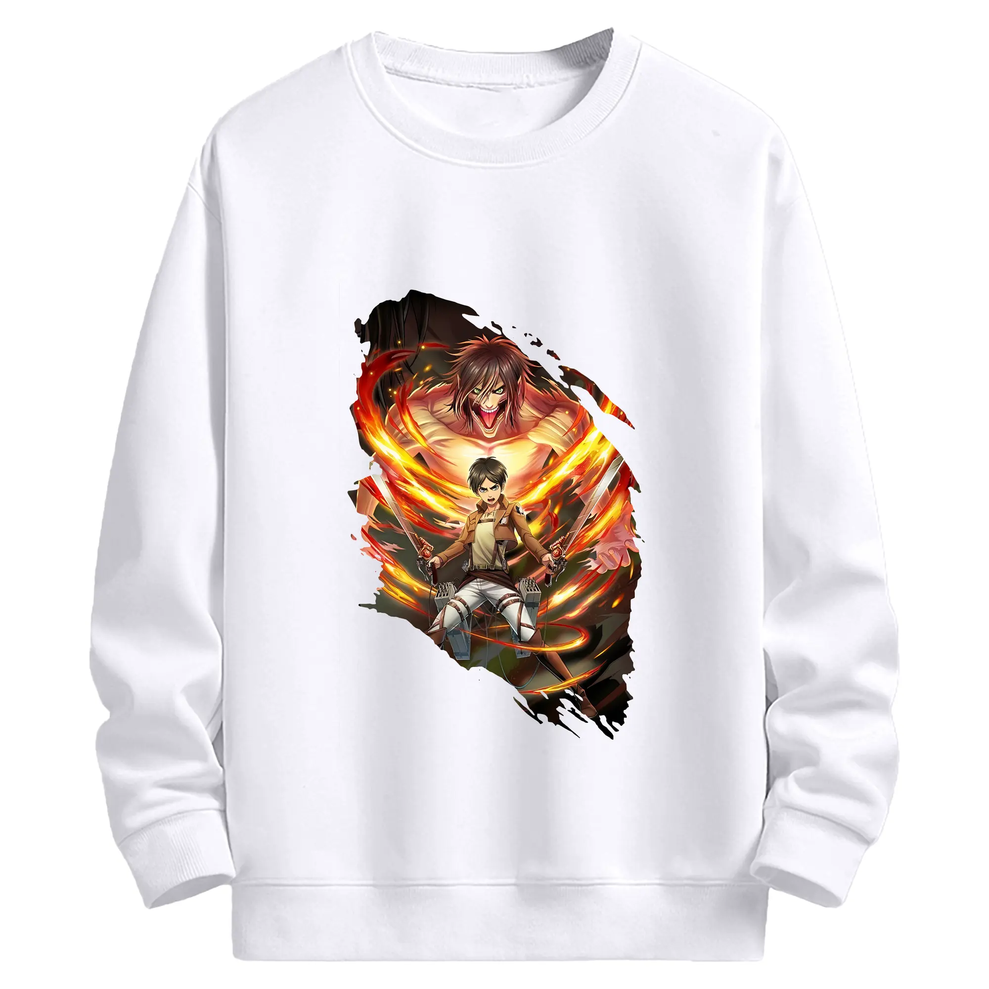 進撃の巨人 グッズ エレン・イェーガー - 高品質 クルーネック スウェット ・ コットン59％ ポリエステル41％ ・ ユニセックス 長袖 トレーナー ・ カジュアル デイリー スポーツ 散歩用