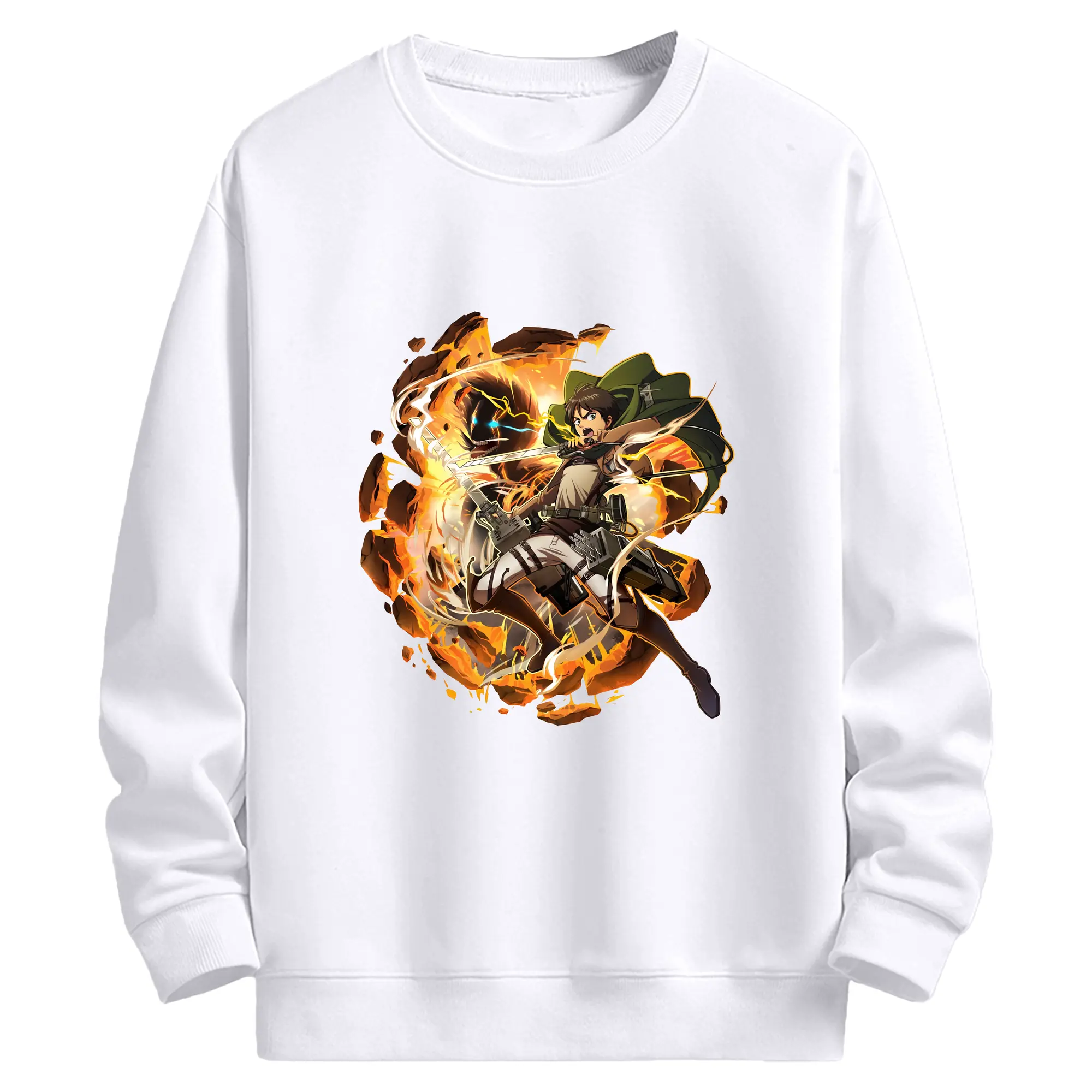 進撃の巨人 グッズ エレン・イェーガー - 高品質 クルーネック スウェット ・ コットン59％ ポリエステル41％ ・ ユニセックス 長袖 トレーナー ・ カジュアル デイリー スポーツ 散歩用