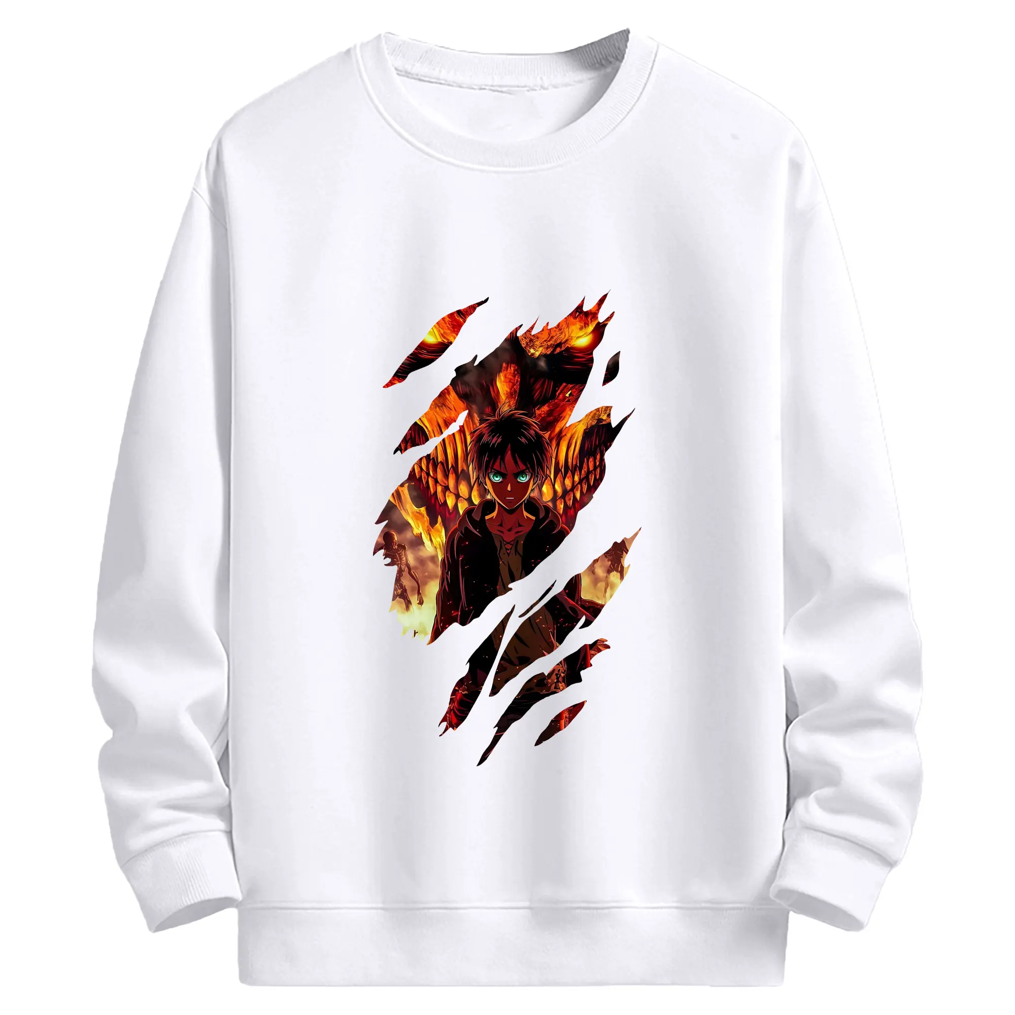 進撃の巨人 グッズ エレン・イェーガー - 高品質 クルーネック スウェット ・ コットン59％ ポリエステル41％ ・ ユニセックス 長袖 トレーナー ・ カジュアル デイリー スポーツ 散歩用