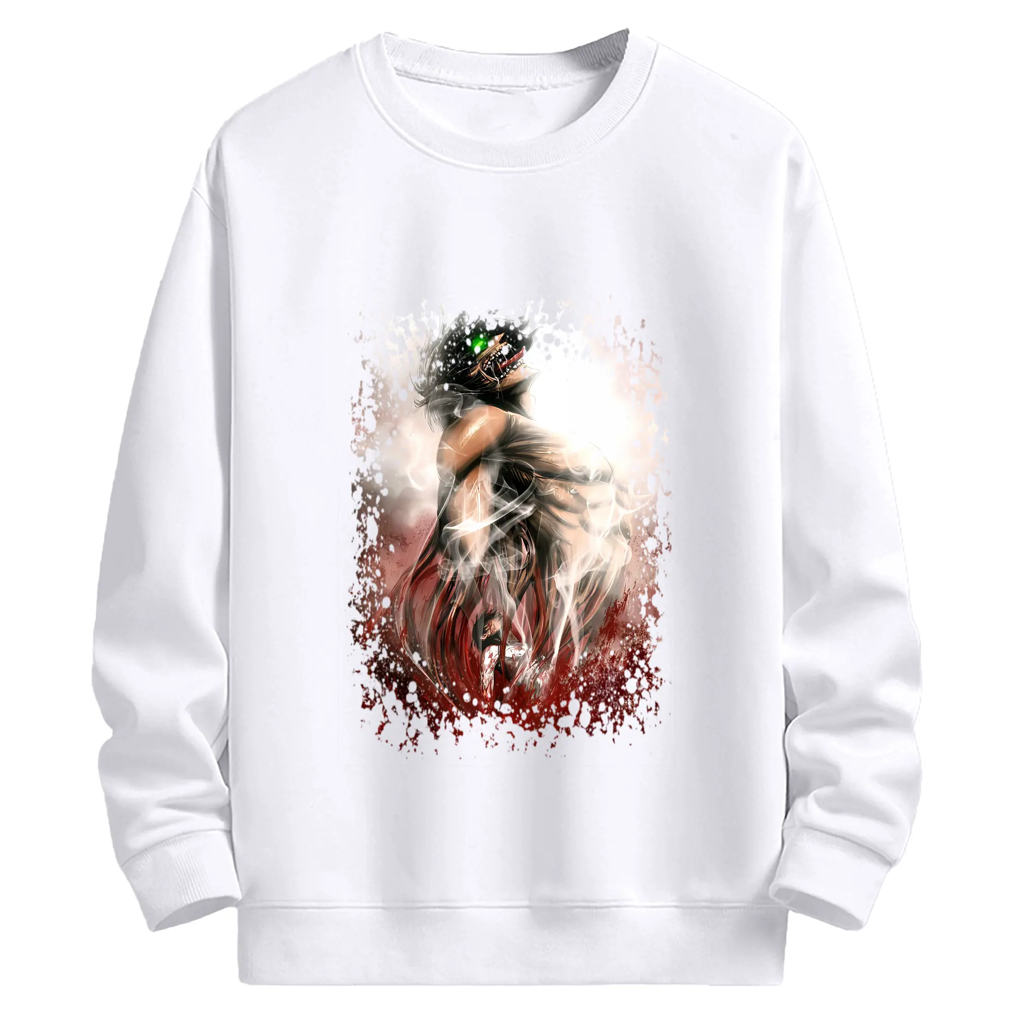 進撃の巨人 グッズ エレン・イェーガー - 高品質 クルーネック スウェット ・ コットン59％ ポリエステル41％ ・ ユニセックス 長袖 トレーナー ・ カジュアル デイリー スポーツ 散歩用