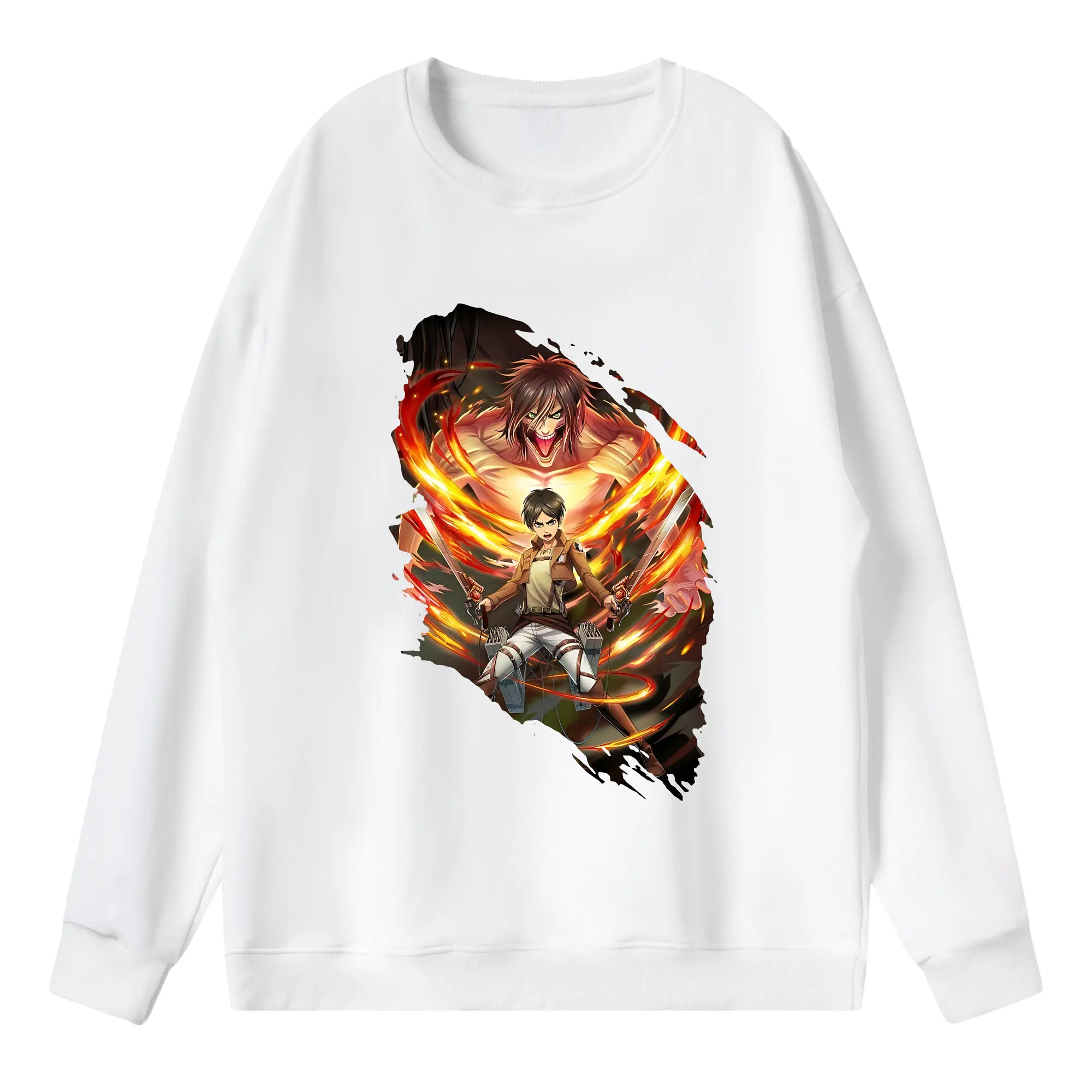 進撃の巨人 グッズ エレン・イェーガー - 薄手 クルーネック スウェット 裏毛260g · ポリエステル 春秋向け カジュアル 男女兼用 · トレーナー デイリー スポーツ 散歩に最適