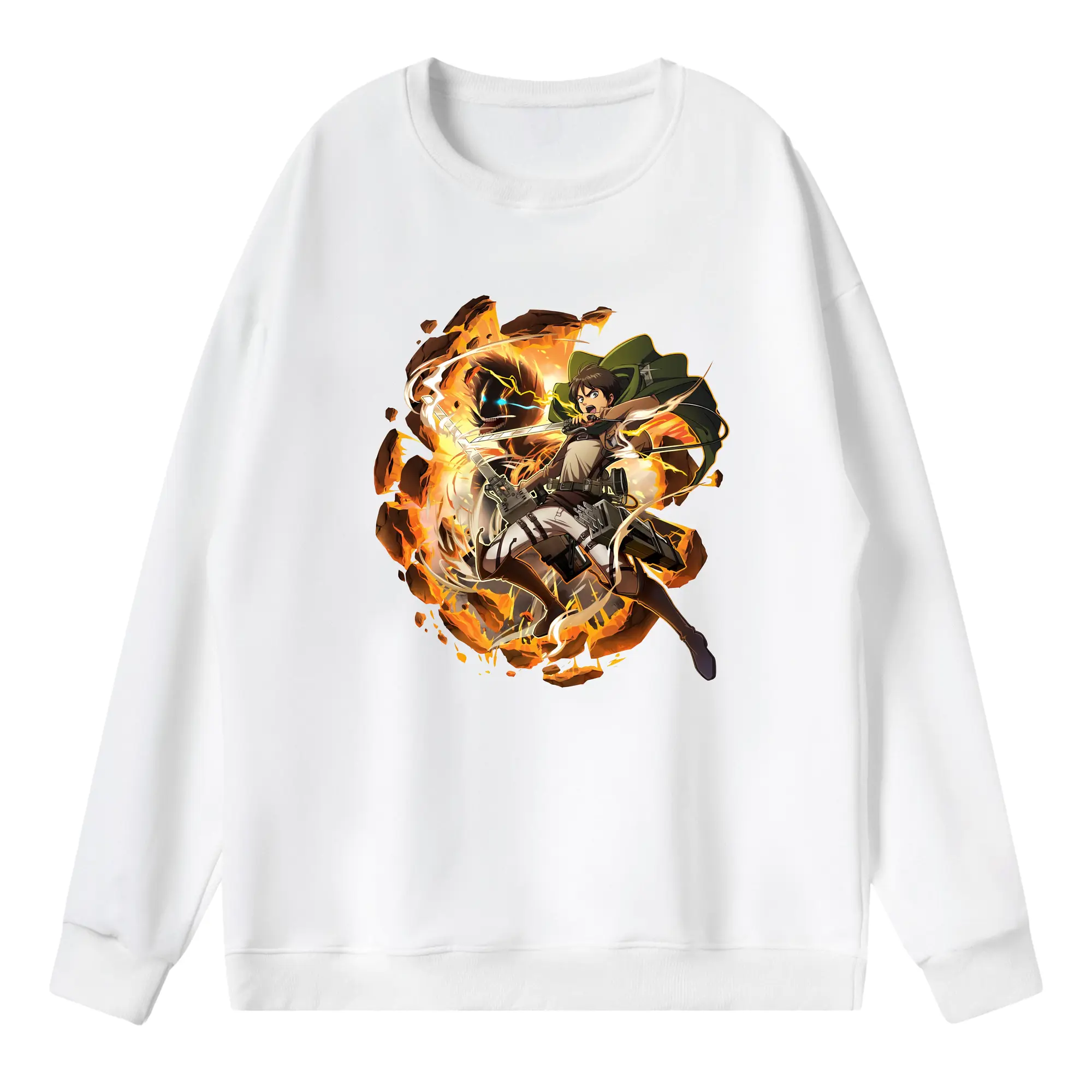 進撃の巨人 グッズ エレン・イェーガー - 薄手 クルーネック スウェット 裏毛260g · ポリエステル 春秋向け カジュアル 男女兼用 · トレーナー デイリー スポーツ 散歩に最適