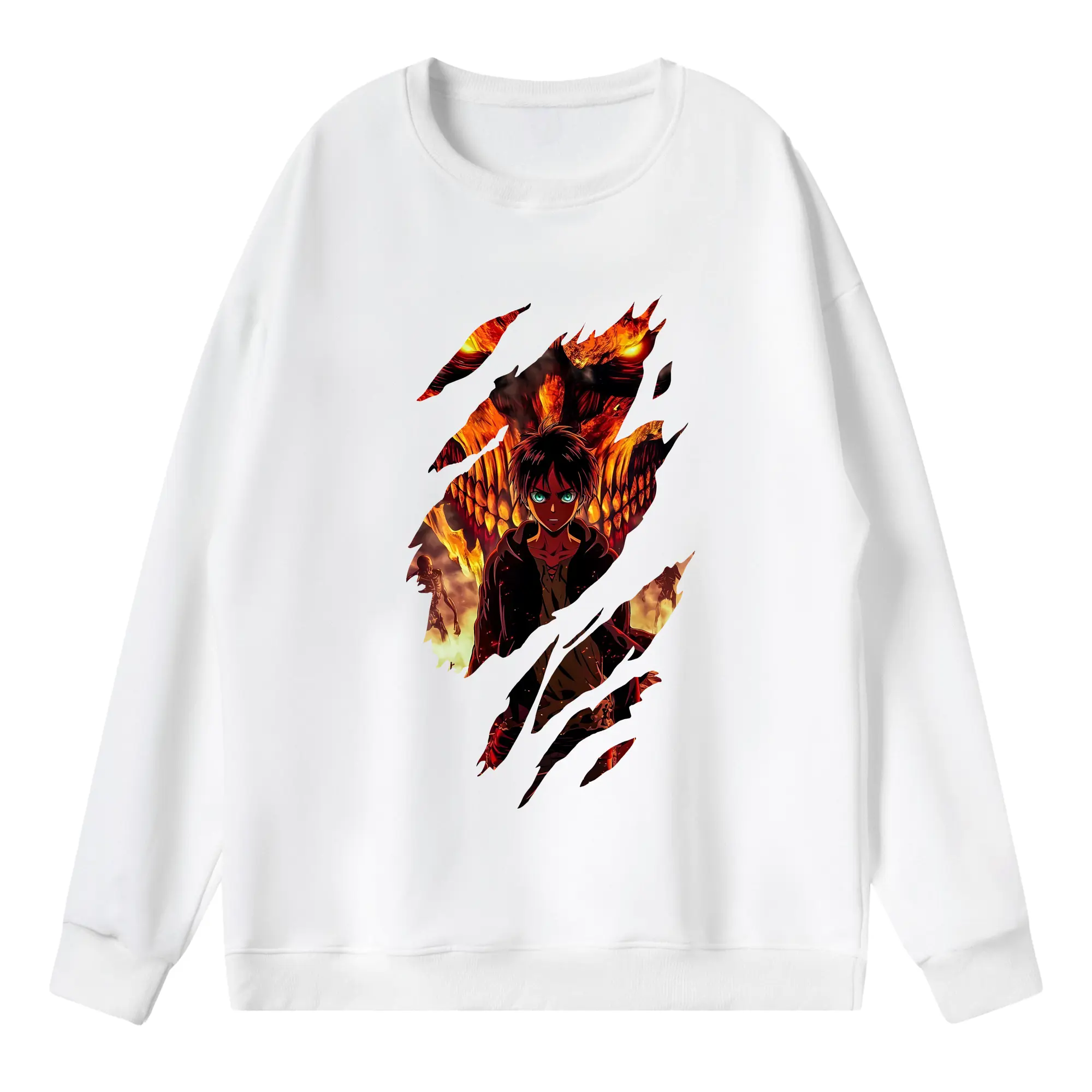 進撃の巨人 グッズ エレン・イェーガー - 薄手 クルーネック スウェット 裏毛260g · ポリエステル 春秋向け カジュアル 男女兼用 · トレーナー デイリー スポーツ 散歩に最適