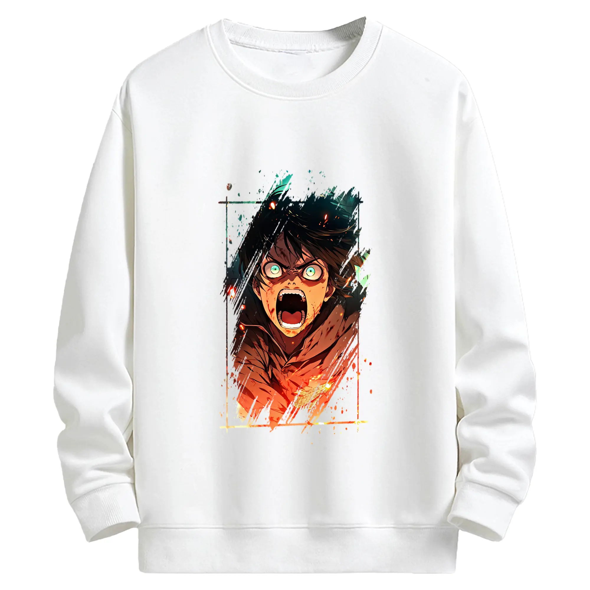 進撃の巨人 グッズ エレン・イェーガー - キッズ クルーネックスウェットシャツ ・ フロントプリント ・ 綿80％ ポリエステル20％ ・ 快適 通学 スポーツ 日常使い お散歩用