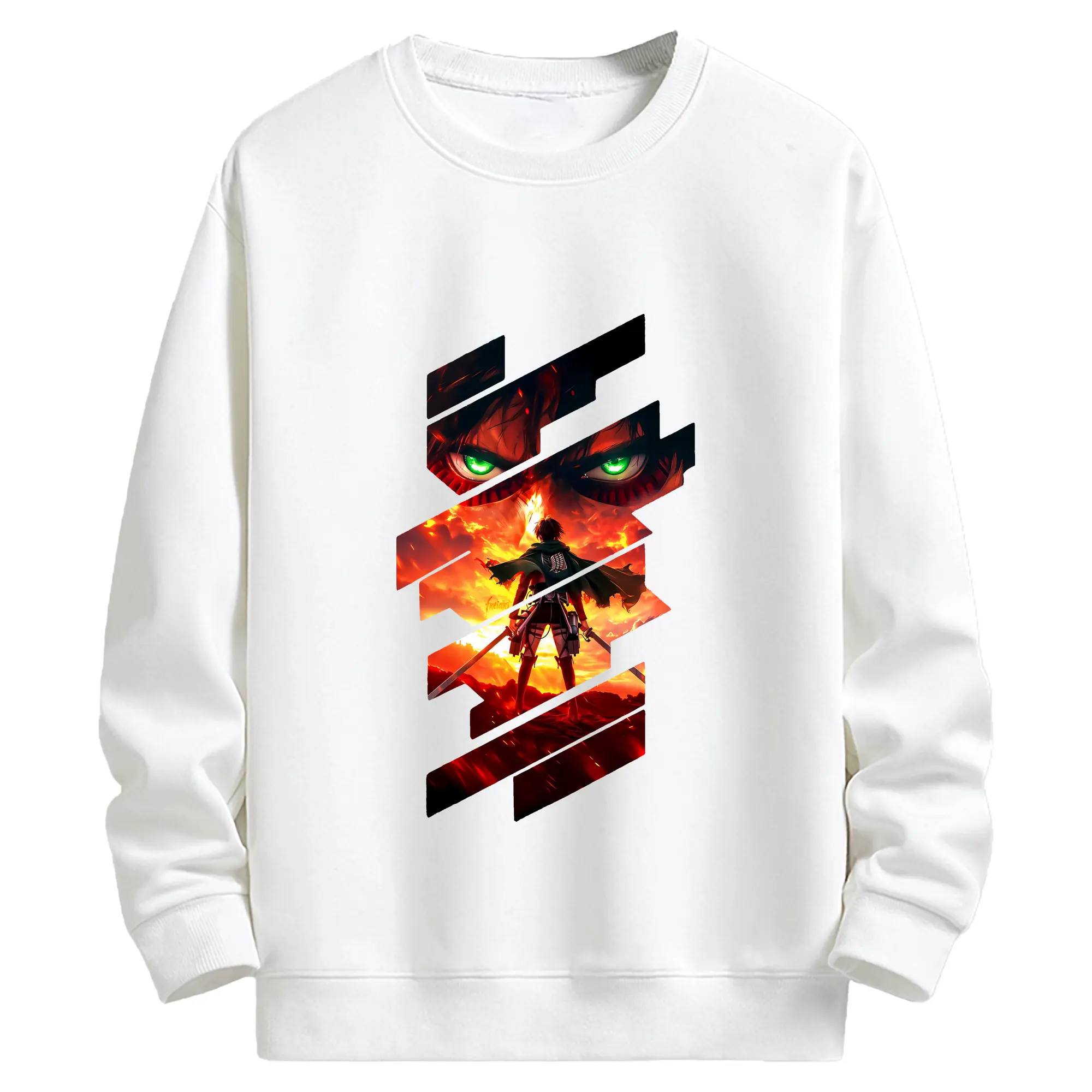 進撃の巨人 グッズ エレン・イェーガー - キッズ クルーネックスウェットシャツ ・ フロントプリント ・ 綿80％ ポリエステル20％ ・ 快適 通学 スポーツ 日常使い お散歩用