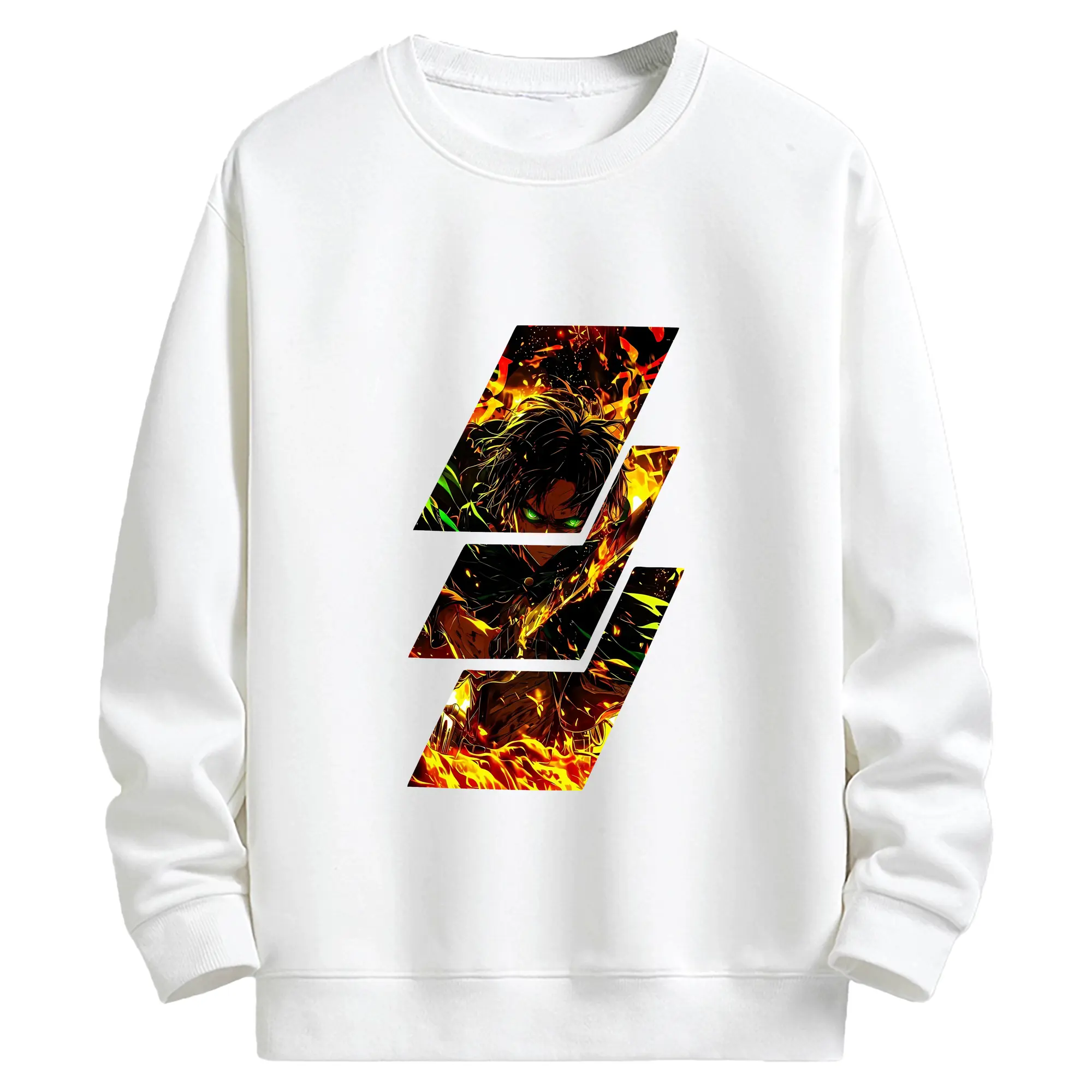 進撃の巨人 グッズ エレン・イェーガー - キッズ クルーネックスウェットシャツ ・ フロントプリント ・ 綿80％ ポリエステル20％ ・ 快適 通学 スポーツ 日常使い お散歩用