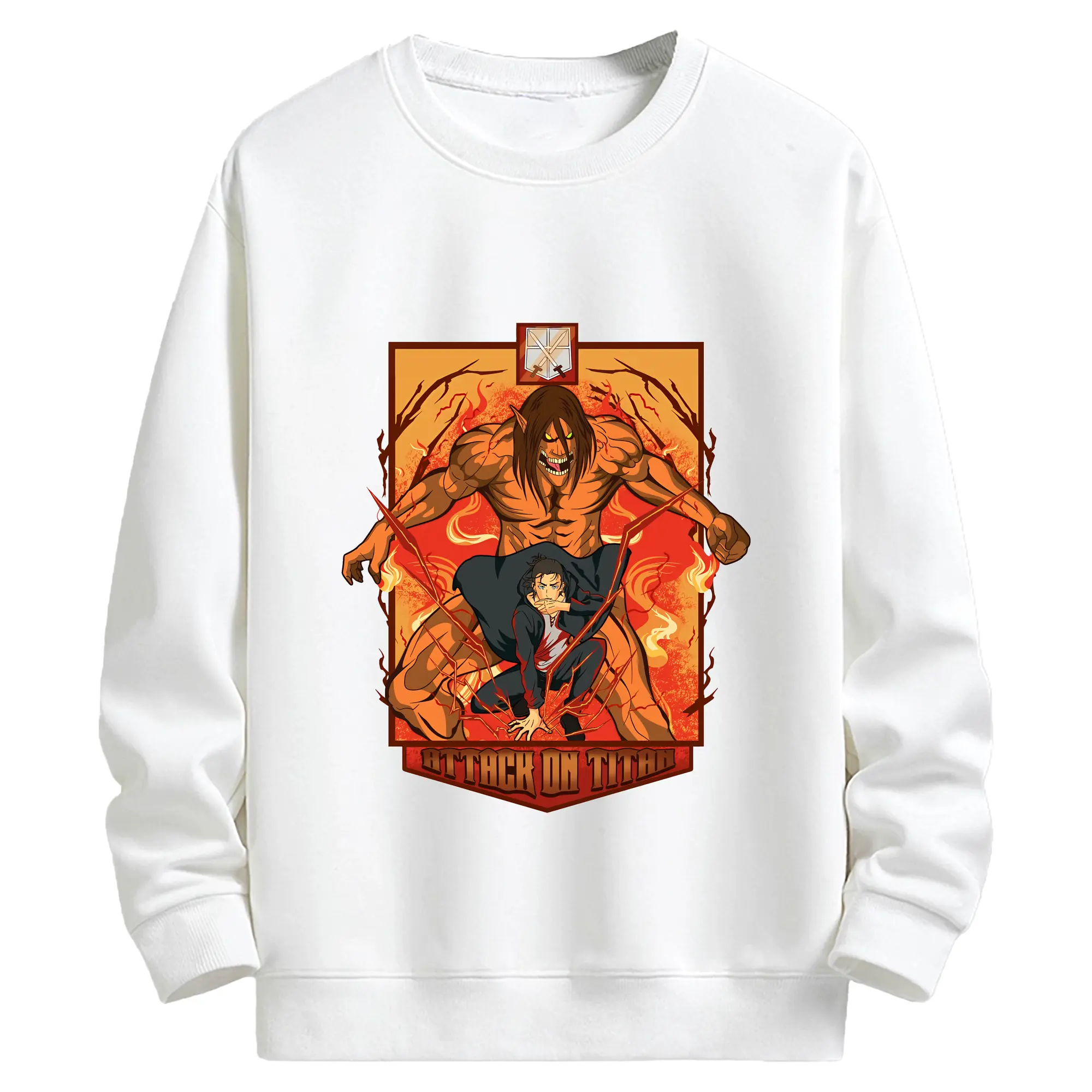 進撃の巨人 グッズ エレン・イェーガー - キッズ クルーネックスウェットシャツ ・ フロントプリント ・ 綿80％ ポリエステル20％ ・ 快適 通学 スポーツ 日常使い お散歩用