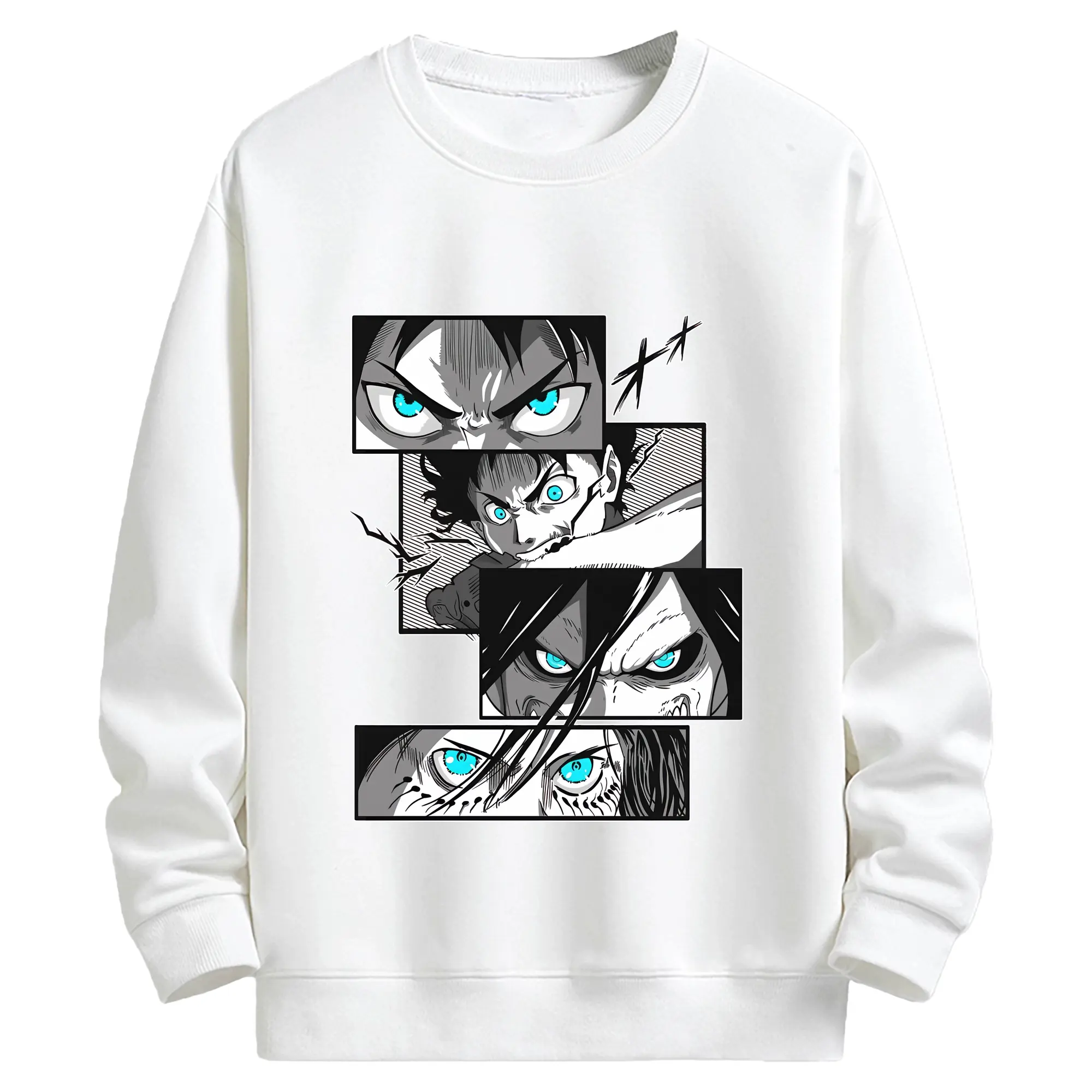 進撃の巨人 グッズ エレン・イェーガー - キッズ クルーネックスウェットシャツ ・ フロントプリント ・ 綿80％ ポリエステル20％ ・ 快適 通学 スポーツ 日常使い お散歩用