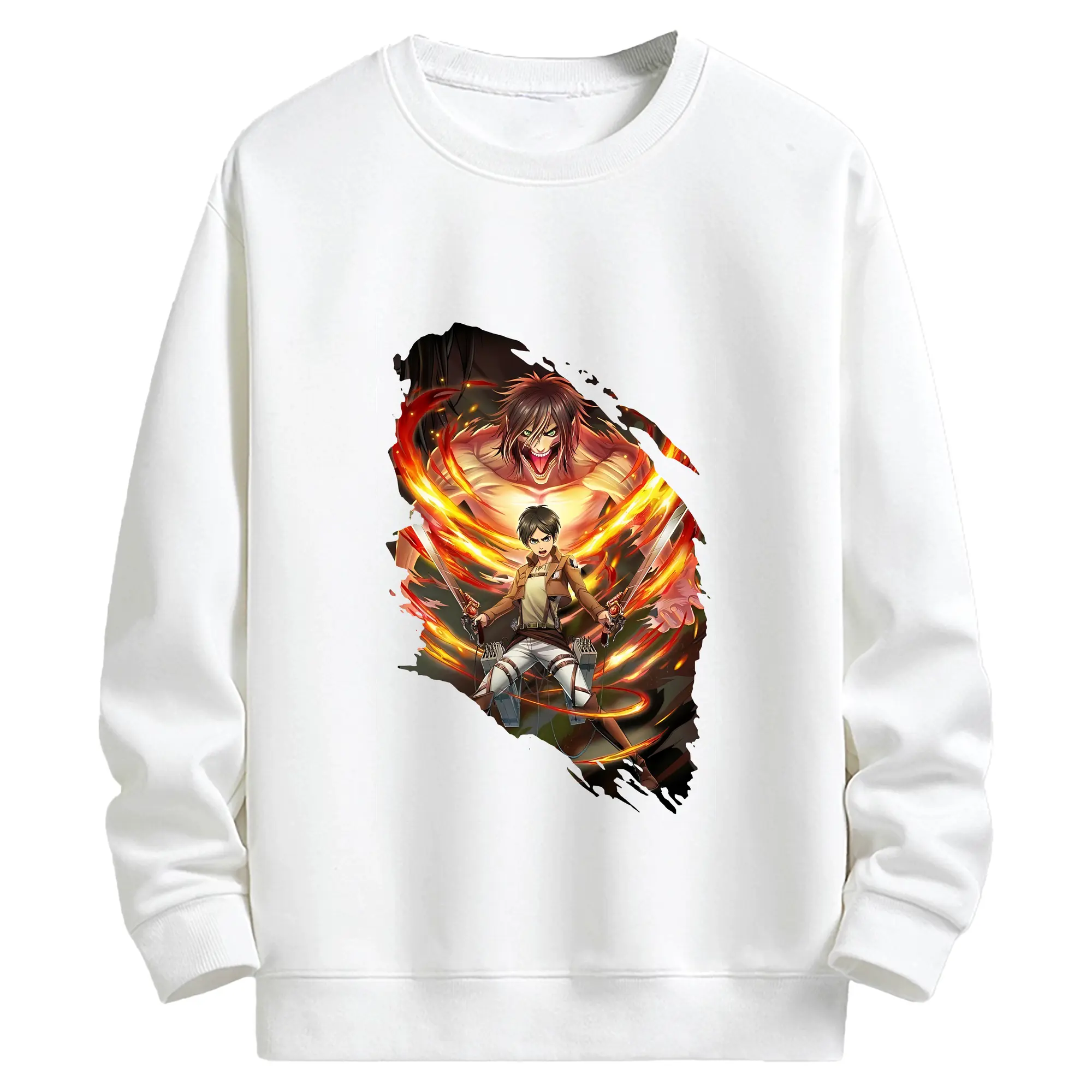 進撃の巨人 グッズ エレン・イェーガー - キッズ クルーネックスウェットシャツ ・ フロントプリント ・ 綿80％ ポリエステル20％ ・ 快適 通学 スポーツ 日常使い お散歩用