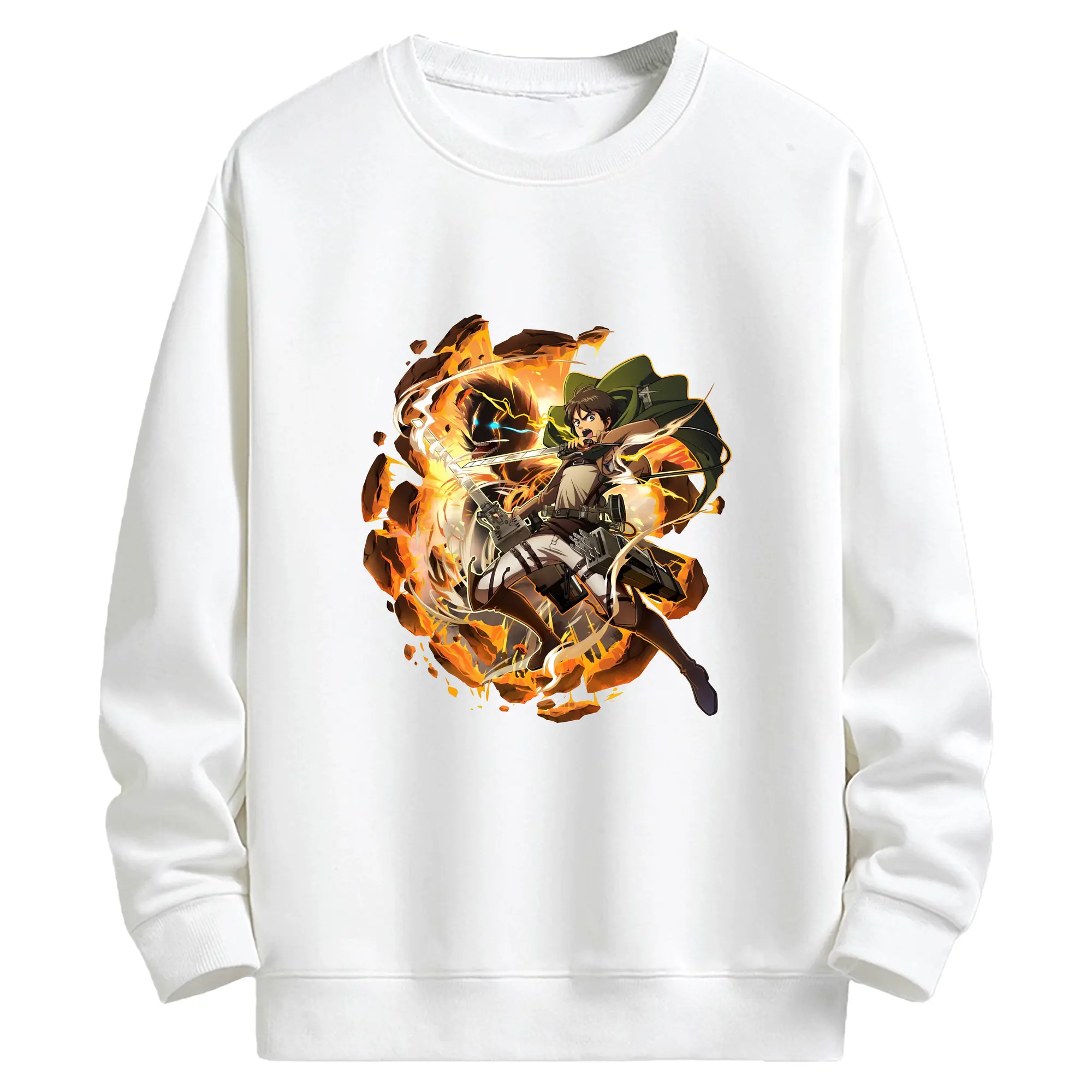 進撃の巨人 グッズ エレン・イェーガー - キッズ クルーネックスウェットシャツ ・ フロントプリント ・ 綿80％ ポリエステル20％ ・ 快適 通学 スポーツ 日常使い お散歩用