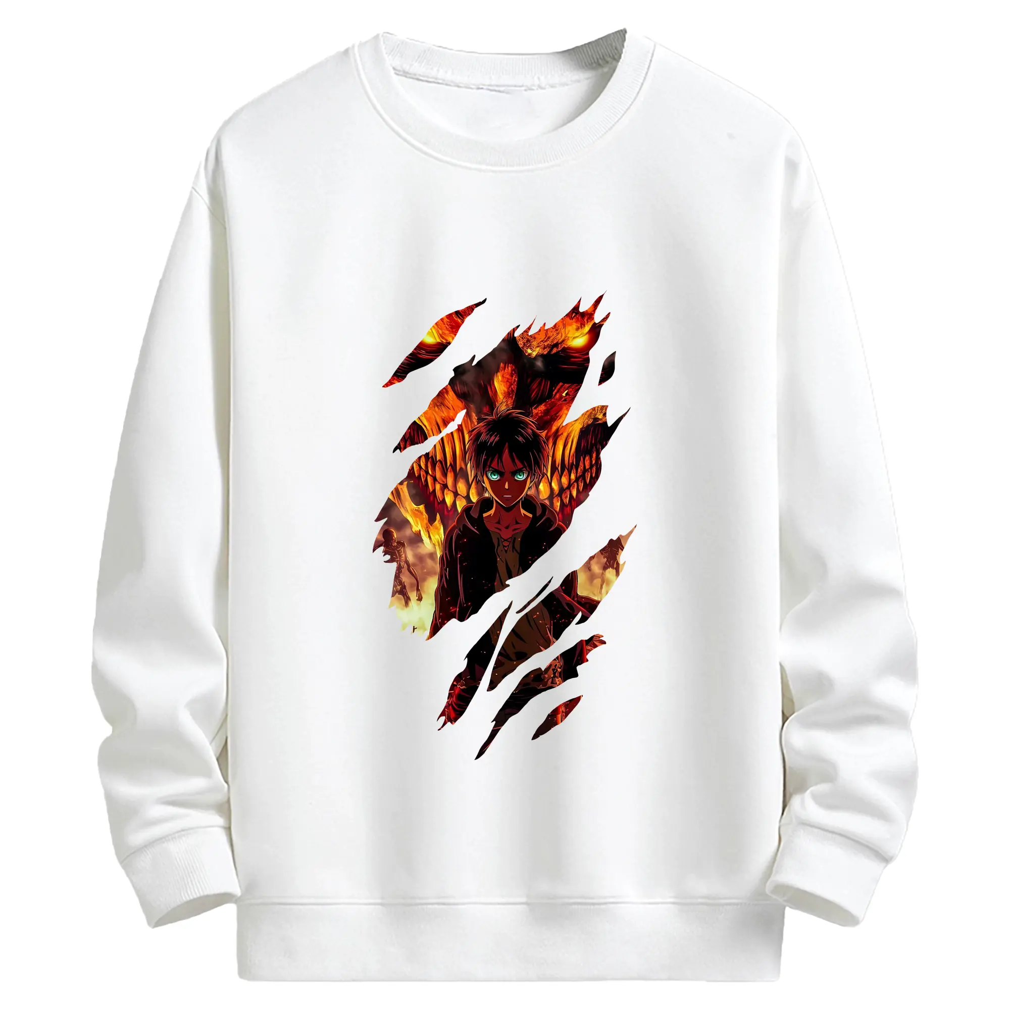 進撃の巨人 グッズ エレン・イェーガー - キッズ クルーネックスウェットシャツ ・ フロントプリント ・ 綿80％ ポリエステル20％ ・ 快適 通学 スポーツ 日常使い お散歩用