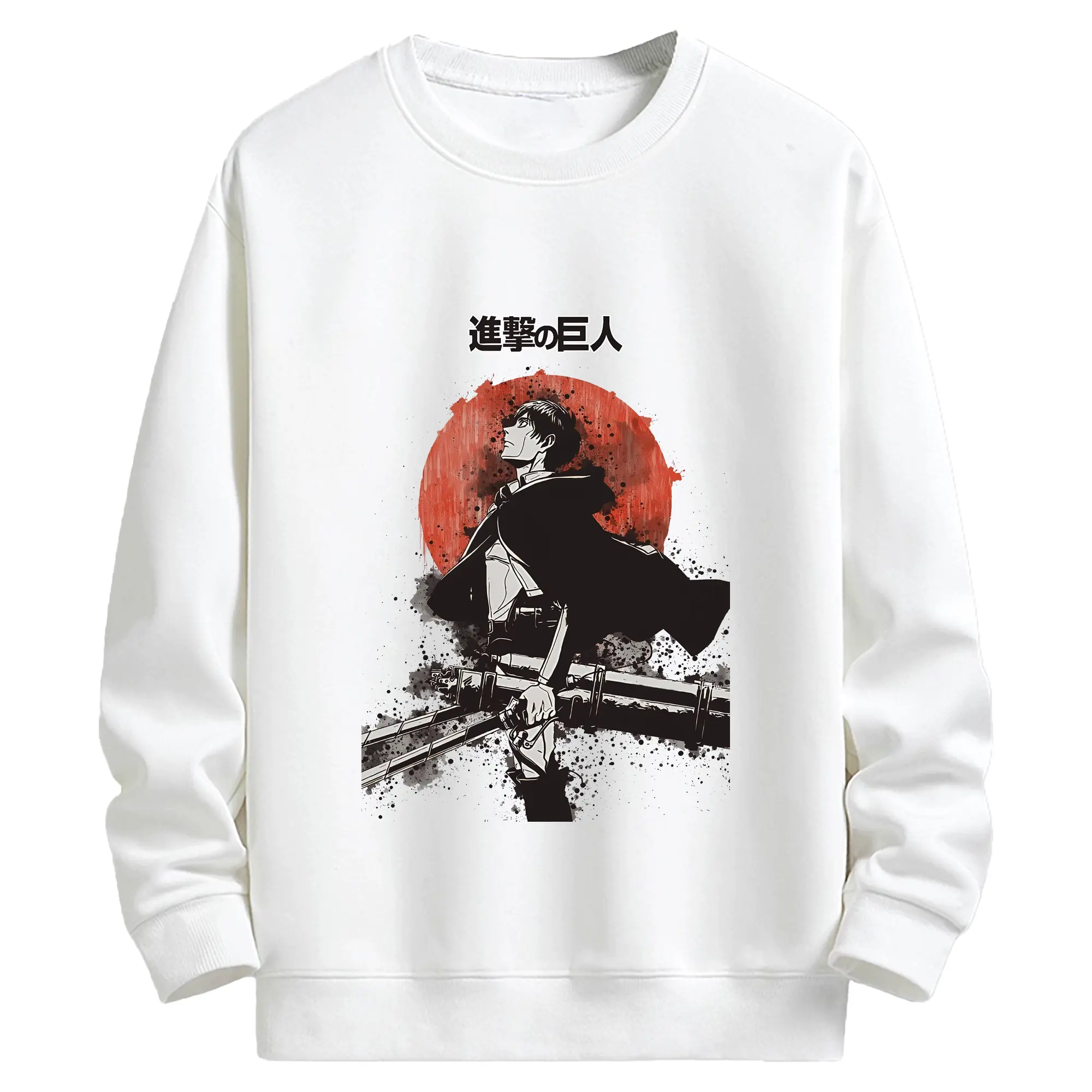 進撃の巨人 グッズ エレン・イェーガー - キッズ クルーネックスウェットシャツ ・ フロントプリント ・ 綿80％ ポリエステル20％ ・ 快適 通学 スポーツ 日常使い お散歩用