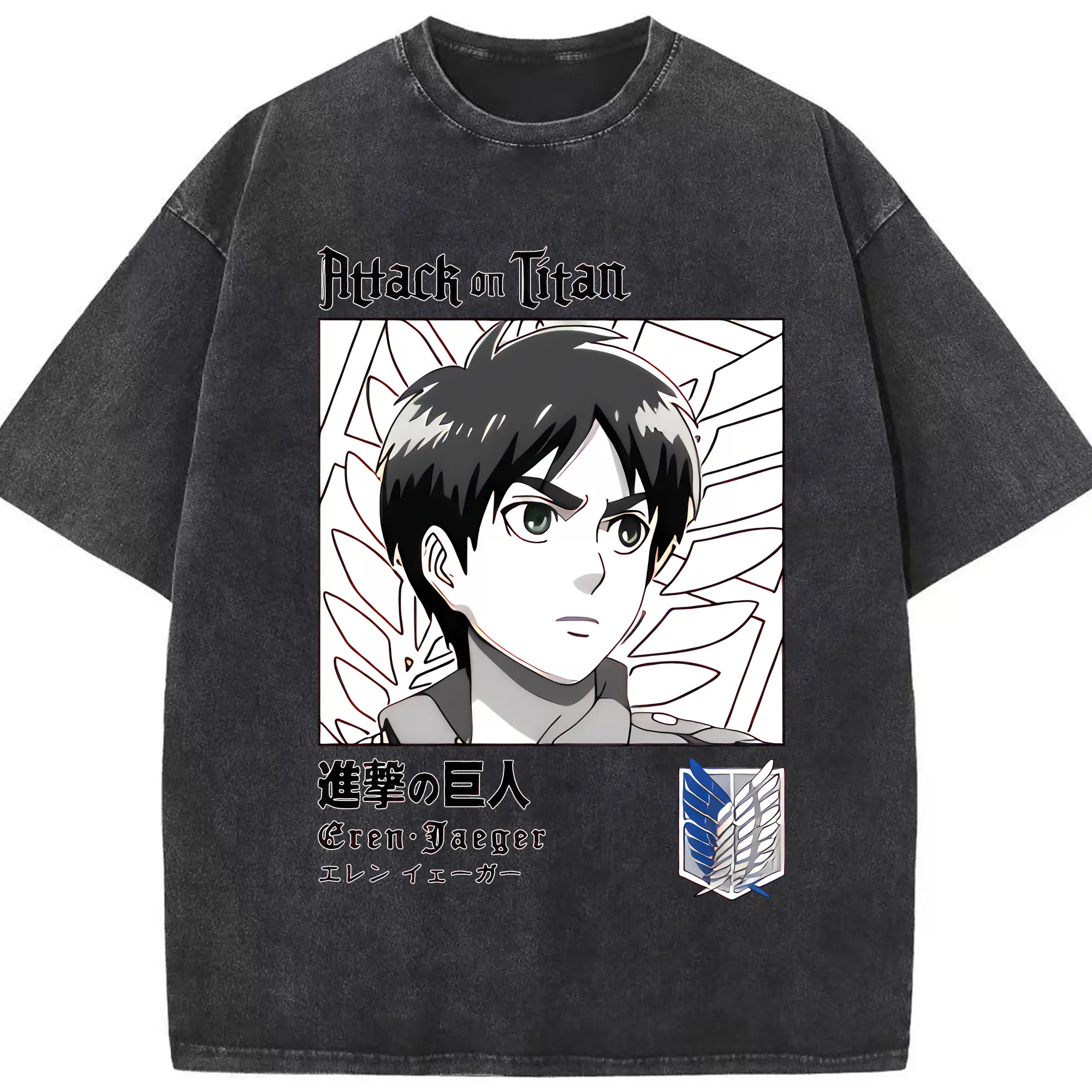 進撃の巨人 グッズ エレン・イェーガー - 綿100％ ヴィンテージ風 半袖Tシャツ ・ フロントプリント ・ 柔らか肌触り ・ 通気性 快適 ・ スポーツ カジュアル 外出用