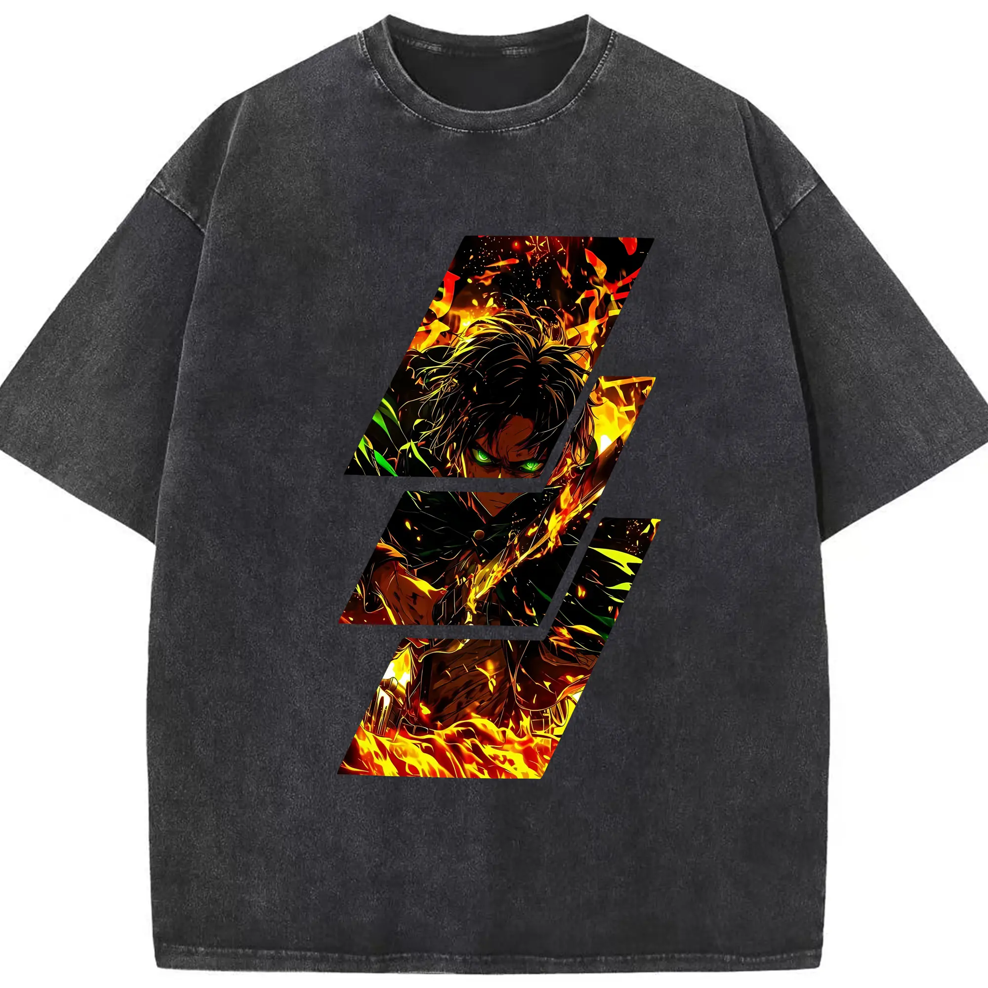 進撃の巨人 グッズ エレン・イェーガー - 綿100％ ヴィンテージ風 半袖Tシャツ ・ フロントプリント ・ 柔らか肌触り ・ 通気性 快適 ・ スポーツ カジュアル 外出用