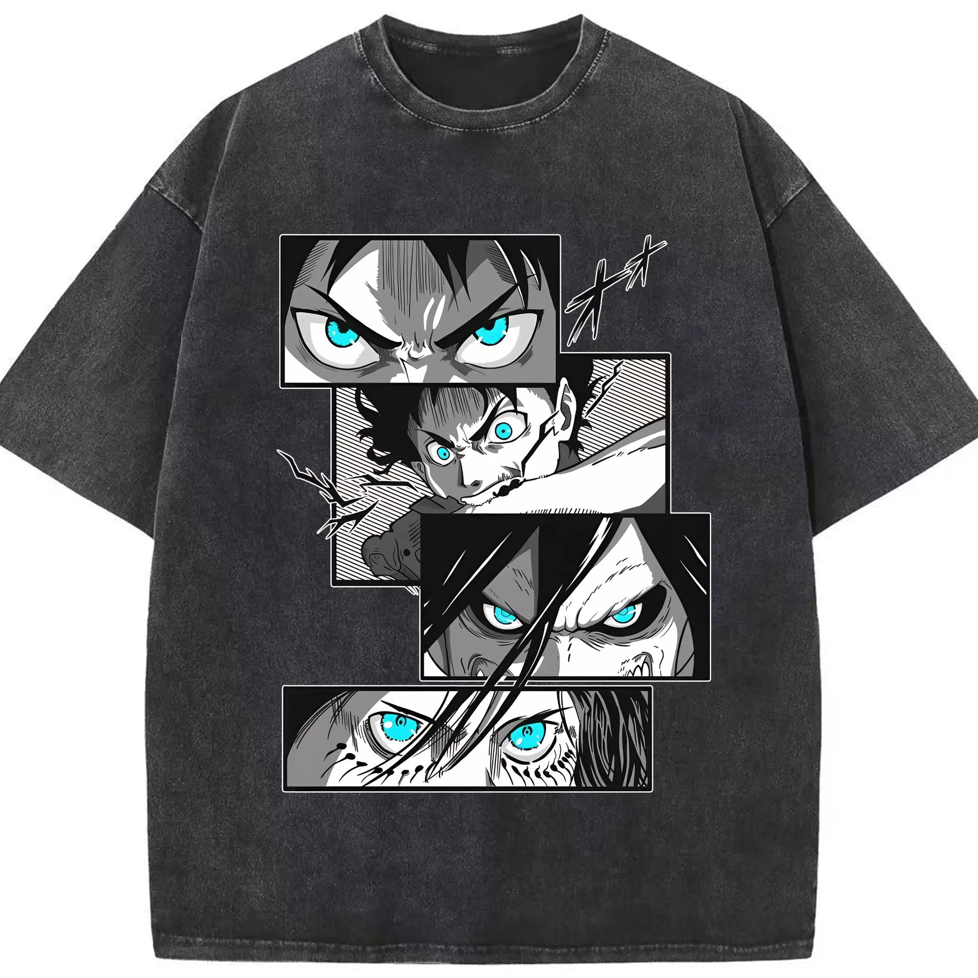 進撃の巨人 グッズ エレン・イェーガー - 綿100％ ヴィンテージ風 半袖Tシャツ ・ フロントプリント ・ 柔らか肌触り ・ 通気性 快適 ・ スポーツ カジュアル 外出用