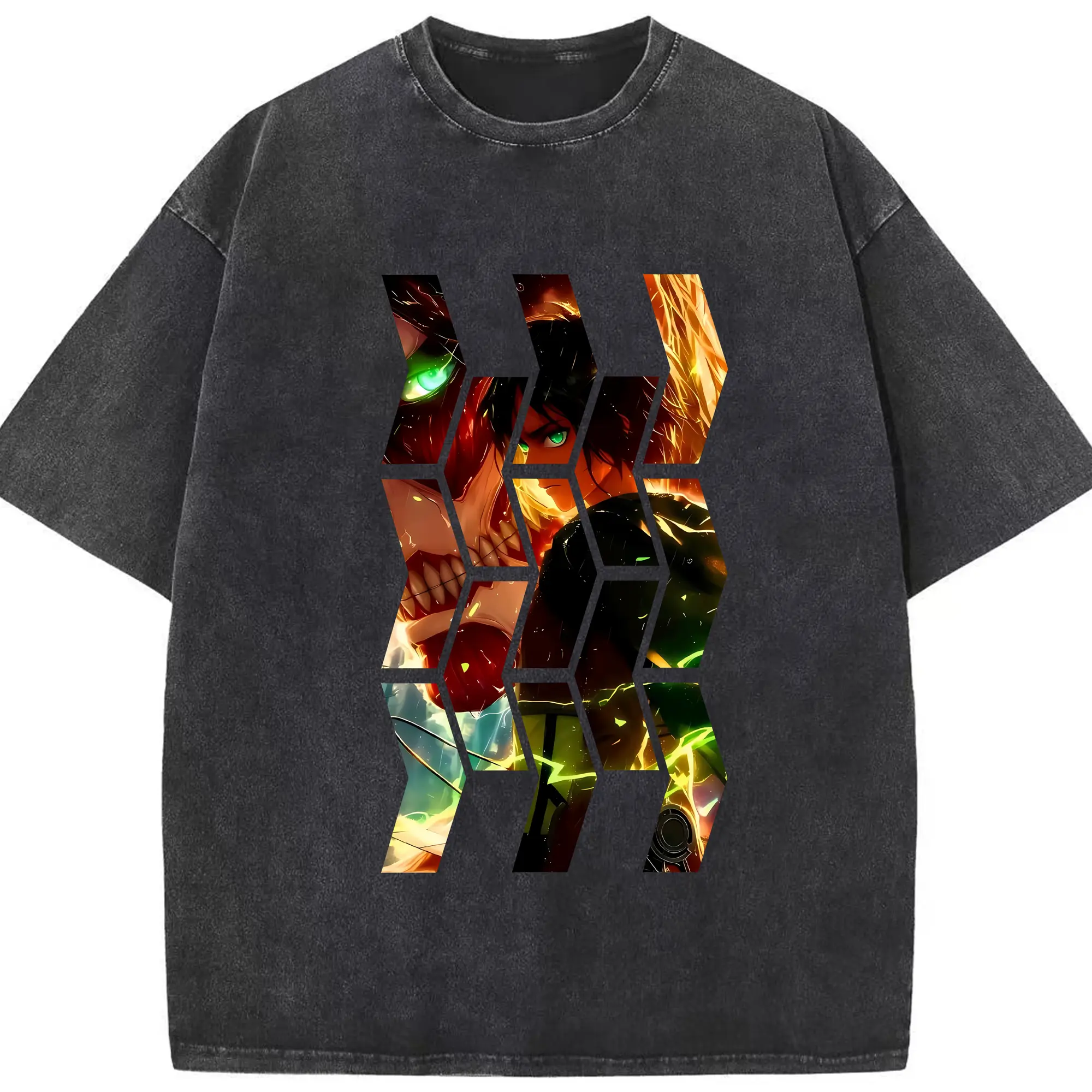 進撃の巨人 グッズ エレン・イェーガー - 綿100％ ヴィンテージ風 半袖Tシャツ ・ フロントプリント ・ 柔らか肌触り ・ 通気性 快適 ・ スポーツ カジュアル 外出用