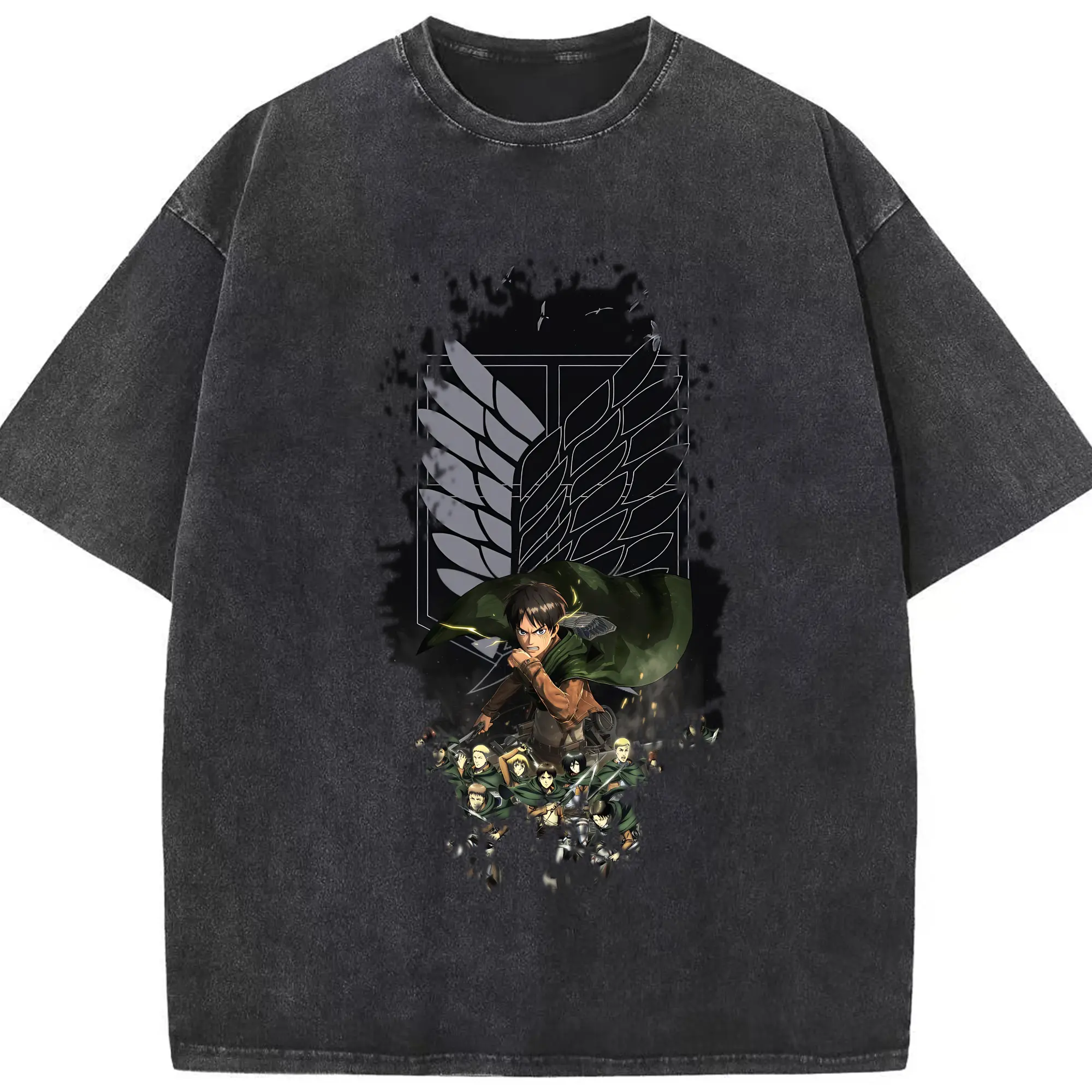 進撃の巨人 グッズ エレン・イェーガー - 綿100％ ヴィンテージ風 半袖Tシャツ ・ フロントプリント ・ 柔らか肌触り ・ 通気性 快適 ・ スポーツ カジュアル 外出用