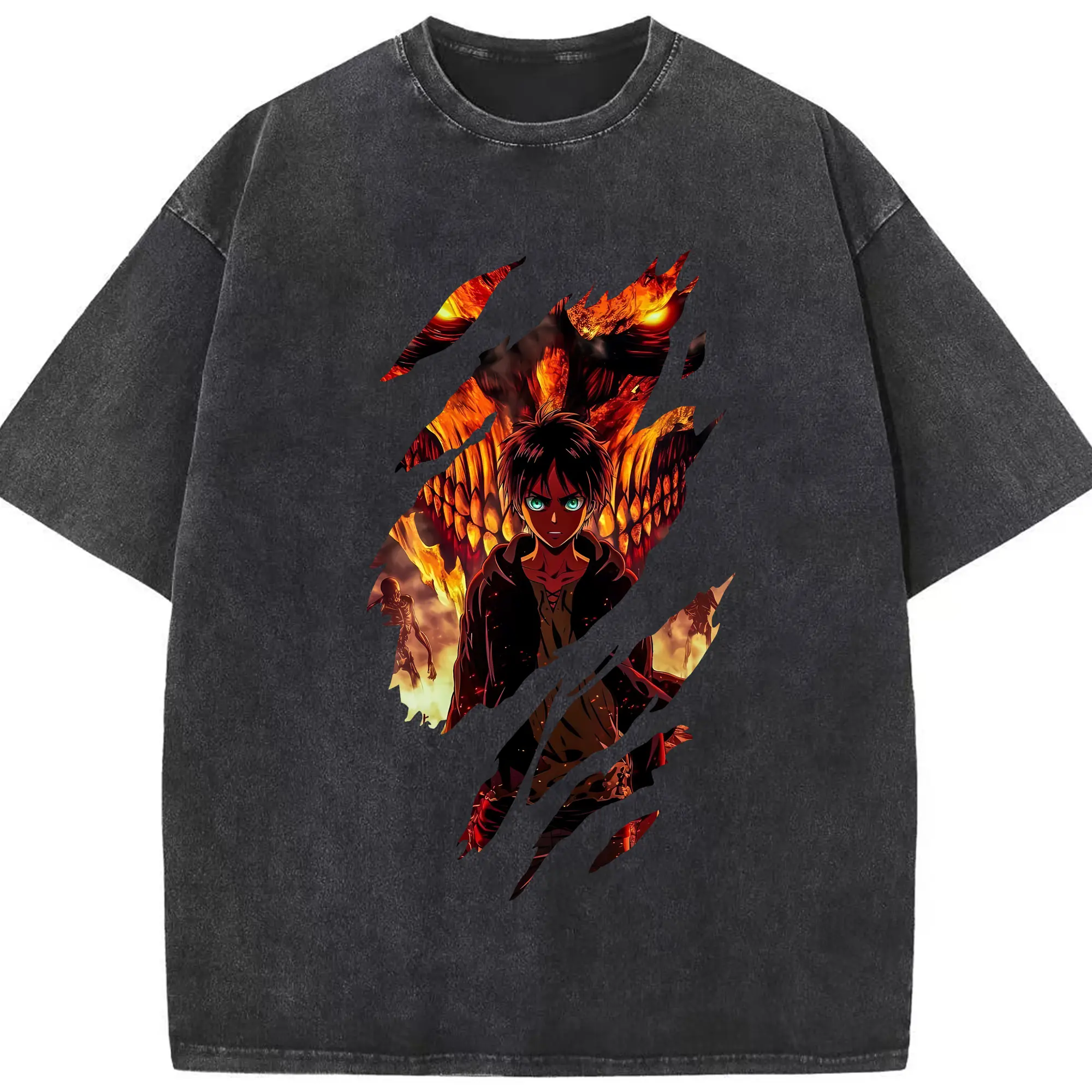 進撃の巨人 グッズ エレン・イェーガー - 綿100％ ヴィンテージ風 半袖Tシャツ ・ フロントプリント ・ 柔らか肌触り ・ 通気性 快適 ・ スポーツ カジュアル 外出用