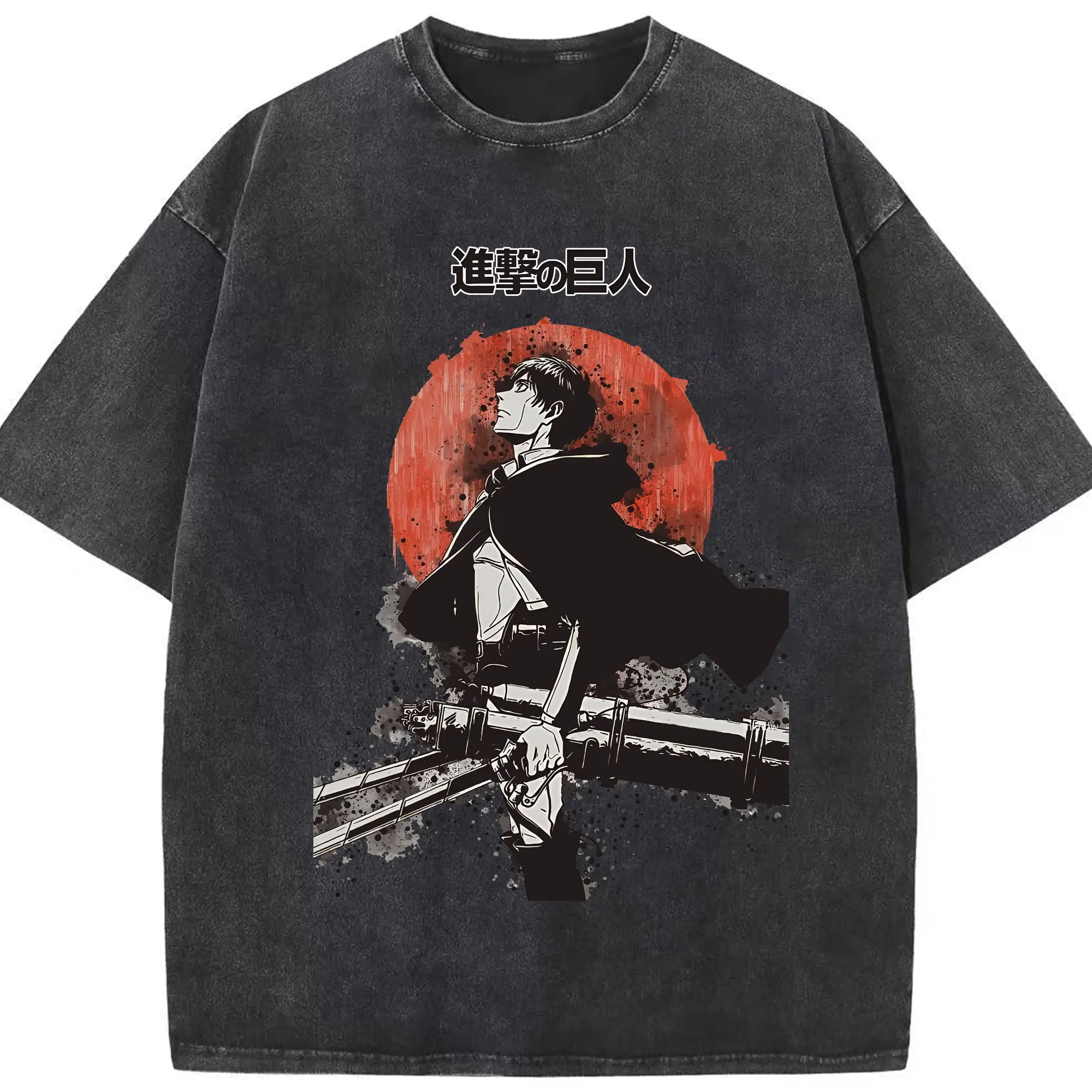 進撃の巨人 グッズ エレン・イェーガー - 綿100％ ヴィンテージ風 半袖Tシャツ ・ フロントプリント ・ 柔らか肌触り ・ 通気性 快適 ・ スポーツ カジュアル 外出用